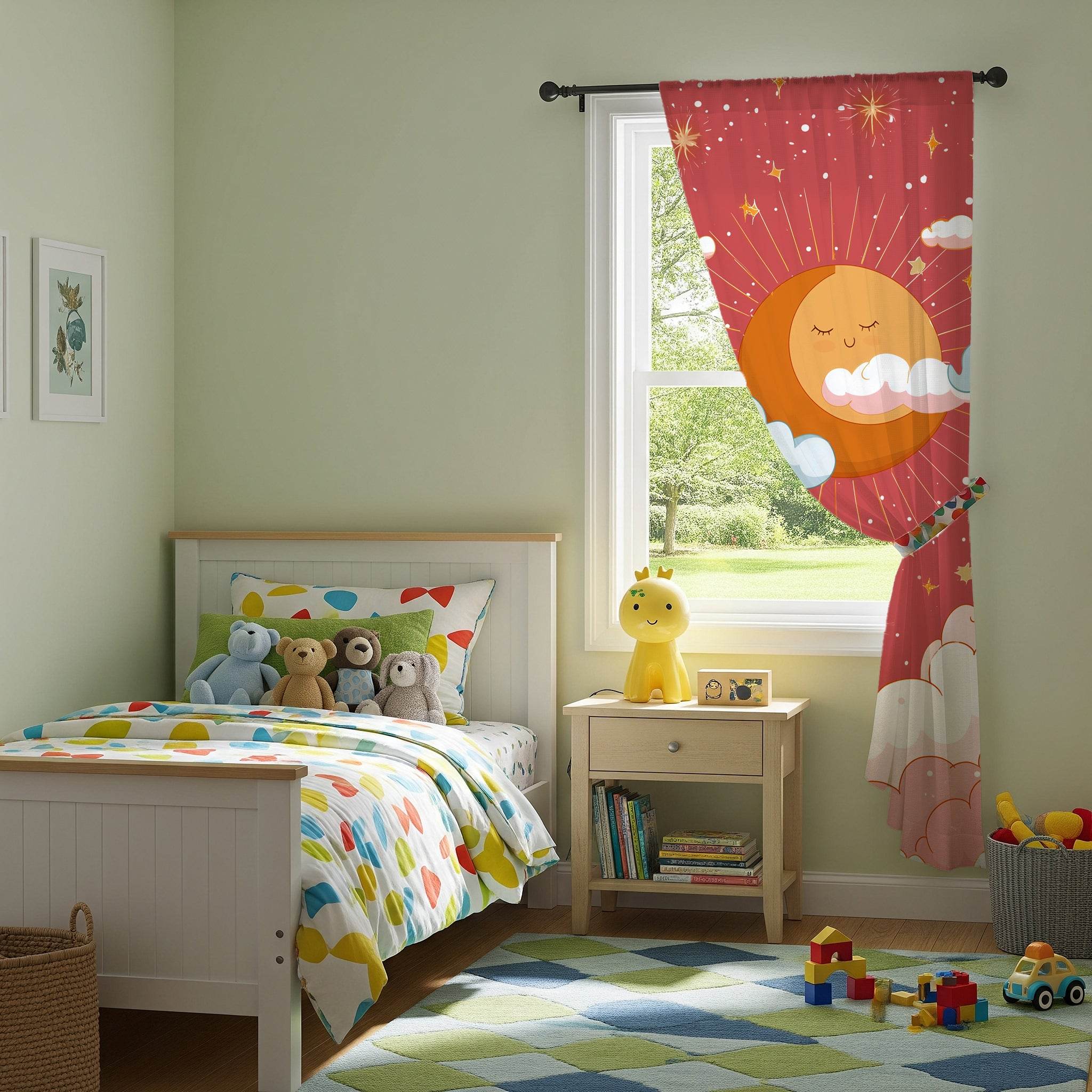 Whimsical Sun and Clouds Window Curtain, Nursery Decor, Kids Room, Playroom, Home Decor, Bright and Cheerful - Home Decor -