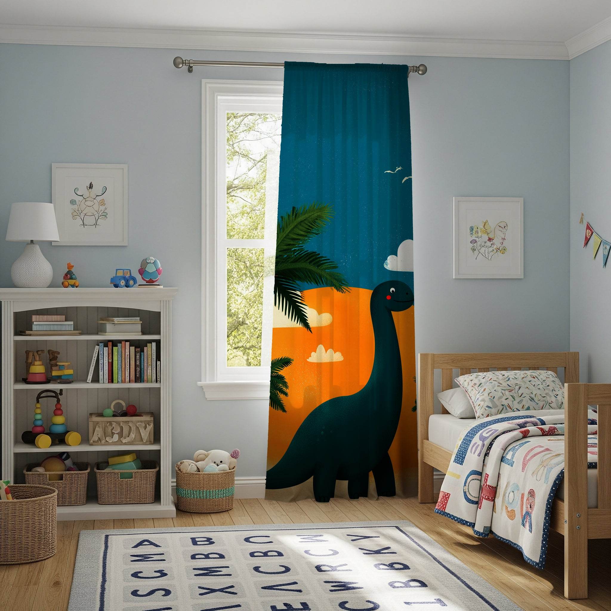 Dinosaur-Inspired Window Curtain, Kids Room Decor, Nursery Drapes, Playroom Curtains, Fun Home Accessories - Home Decor -