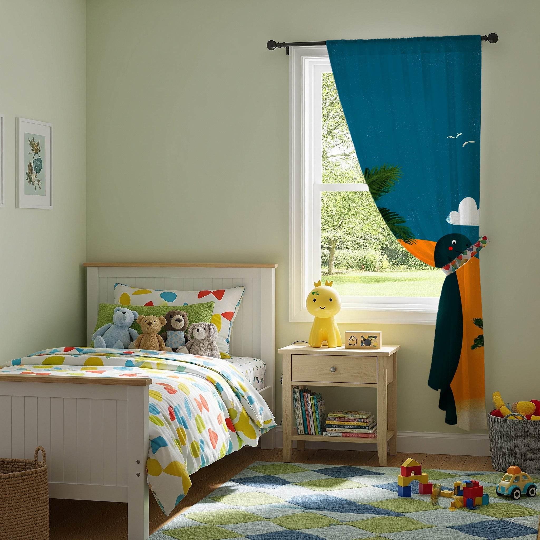 Dinosaur-Inspired Window Curtain, Kids Room Decor, Nursery Drapes, Playroom Curtains, Fun Home Accessories - Home Decor -