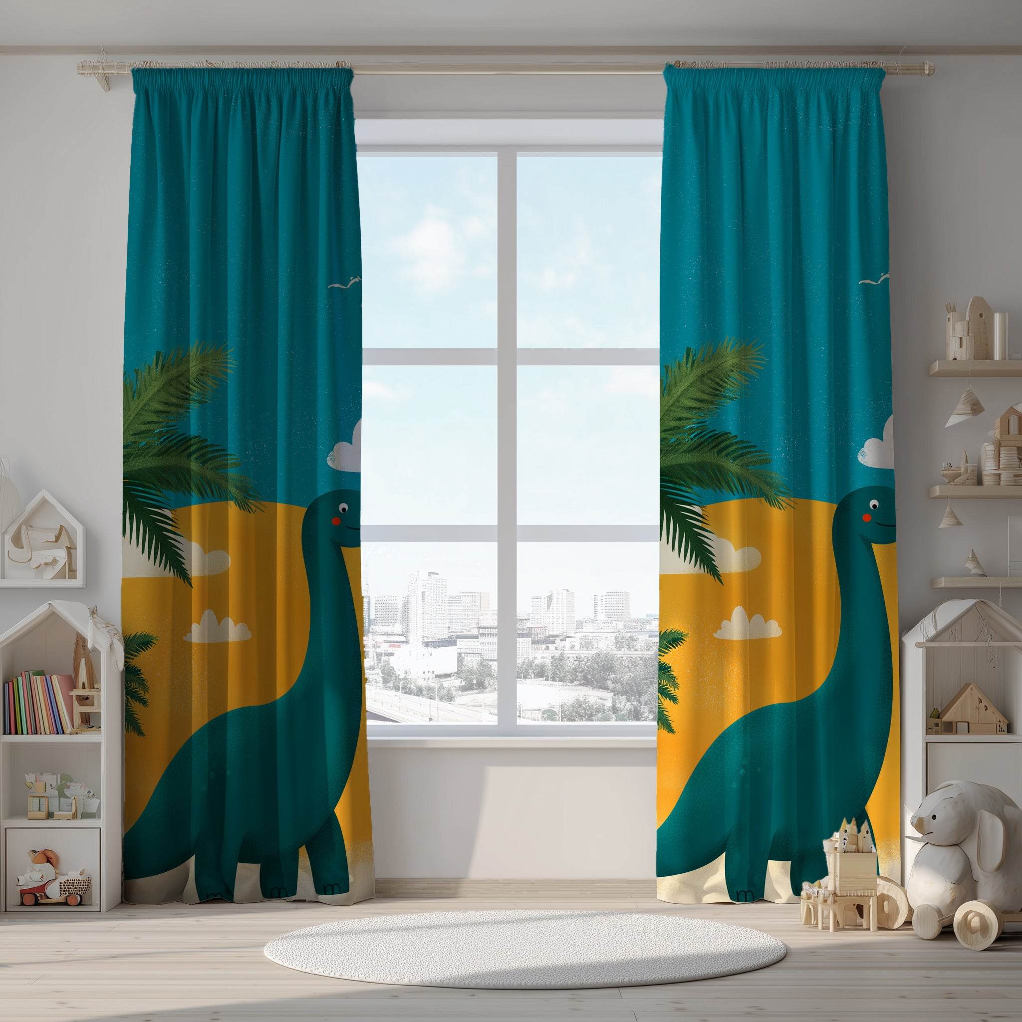Dinosaur-Inspired Window Curtain, Kids Room Decor, Nursery Drapes, Playroom Curtains, Fun Home Accessories - Home Decor -