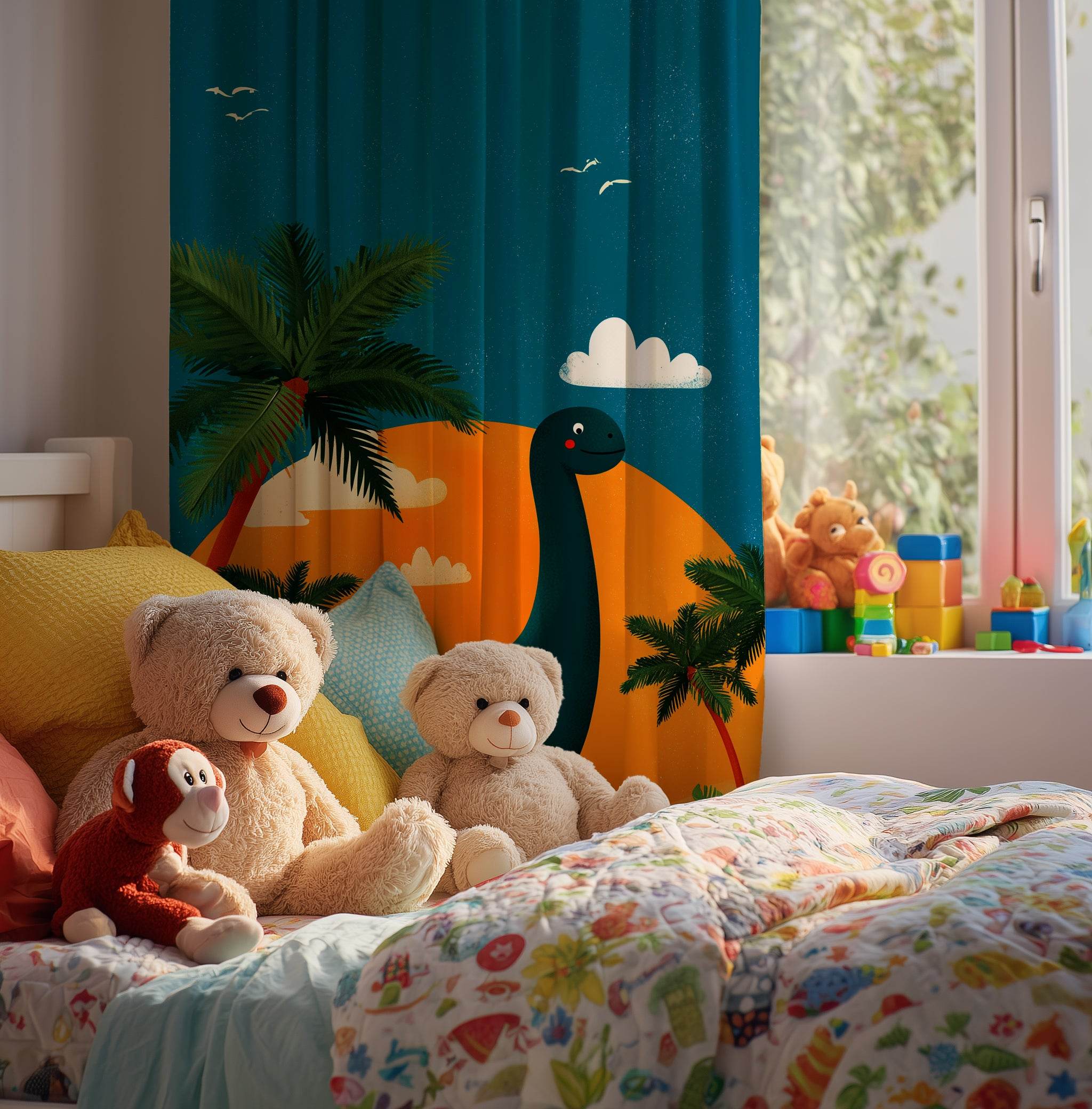 Dinosaur-Inspired Window Curtain, Kids Room Decor, Nursery Drapes, Playroom Curtains, Fun Home Accessories - Home Decor -