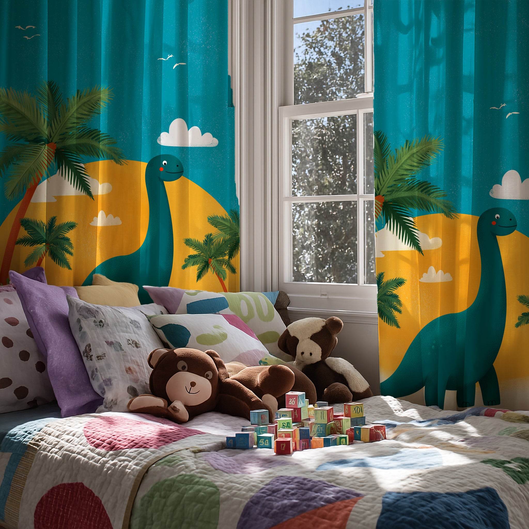 Dinosaur-Inspired Window Curtain, Kids Room Decor, Nursery Drapes, Playroom Curtains, Fun Home Accessories - Home Decor -