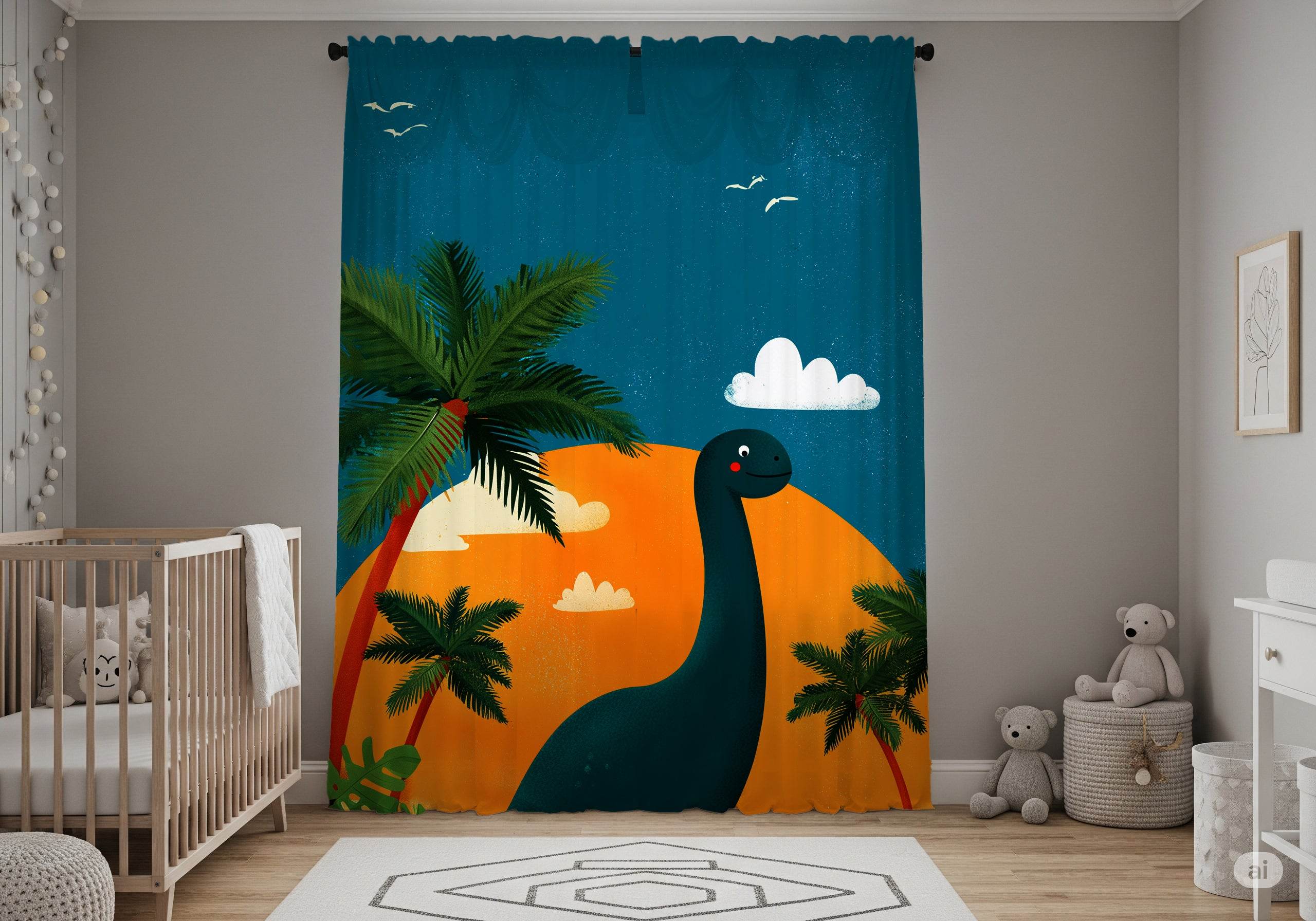 Dinosaur-Inspired Window Curtain, Kids Room Decor, Nursery Drapes, Playroom Curtains, Fun Home Accessories - Home Decor -