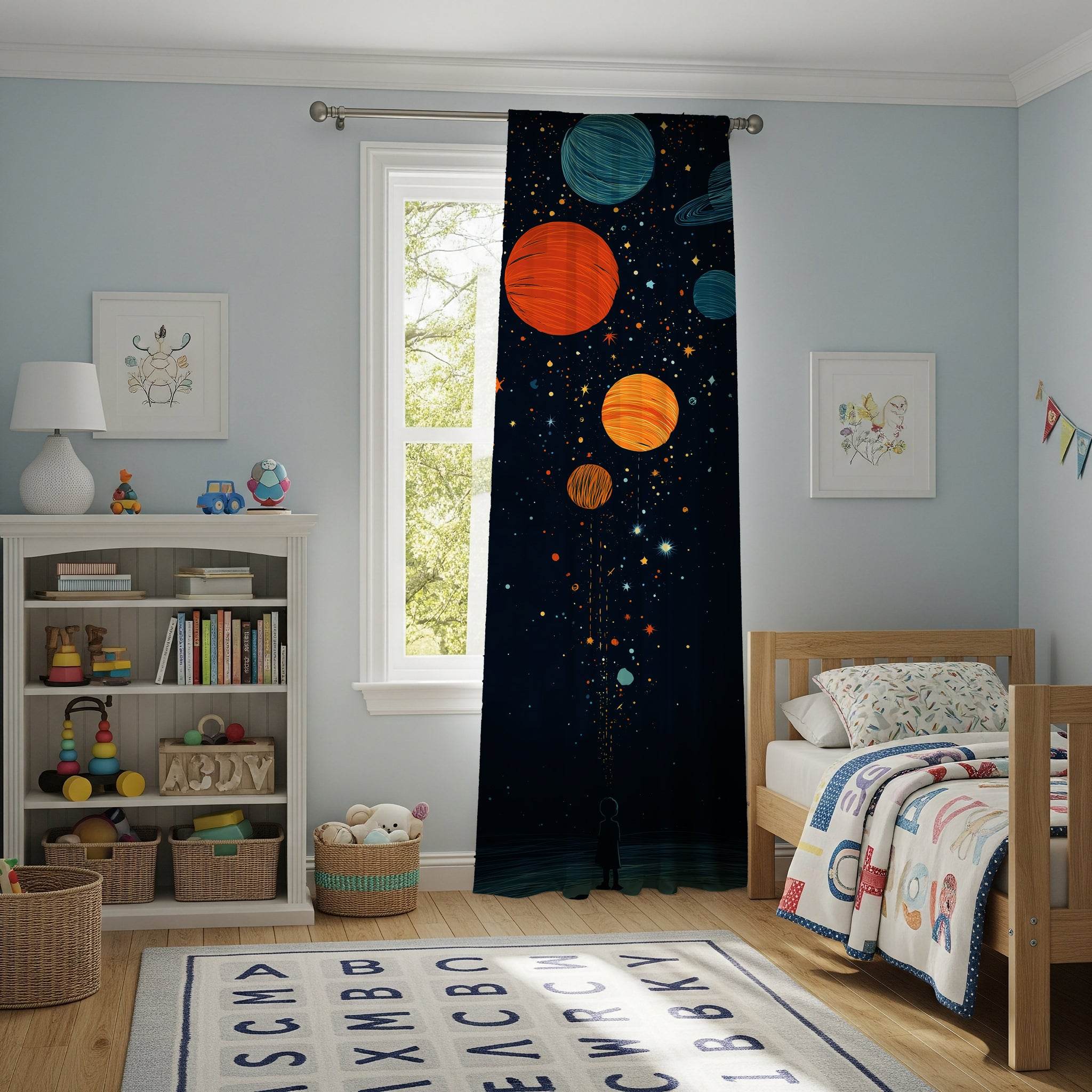 Celestial Window Curtain, Planetary Decor, Kids Room Curtains, Space Themed Window Treatment, Celestial Home Accessories - Home Decor -