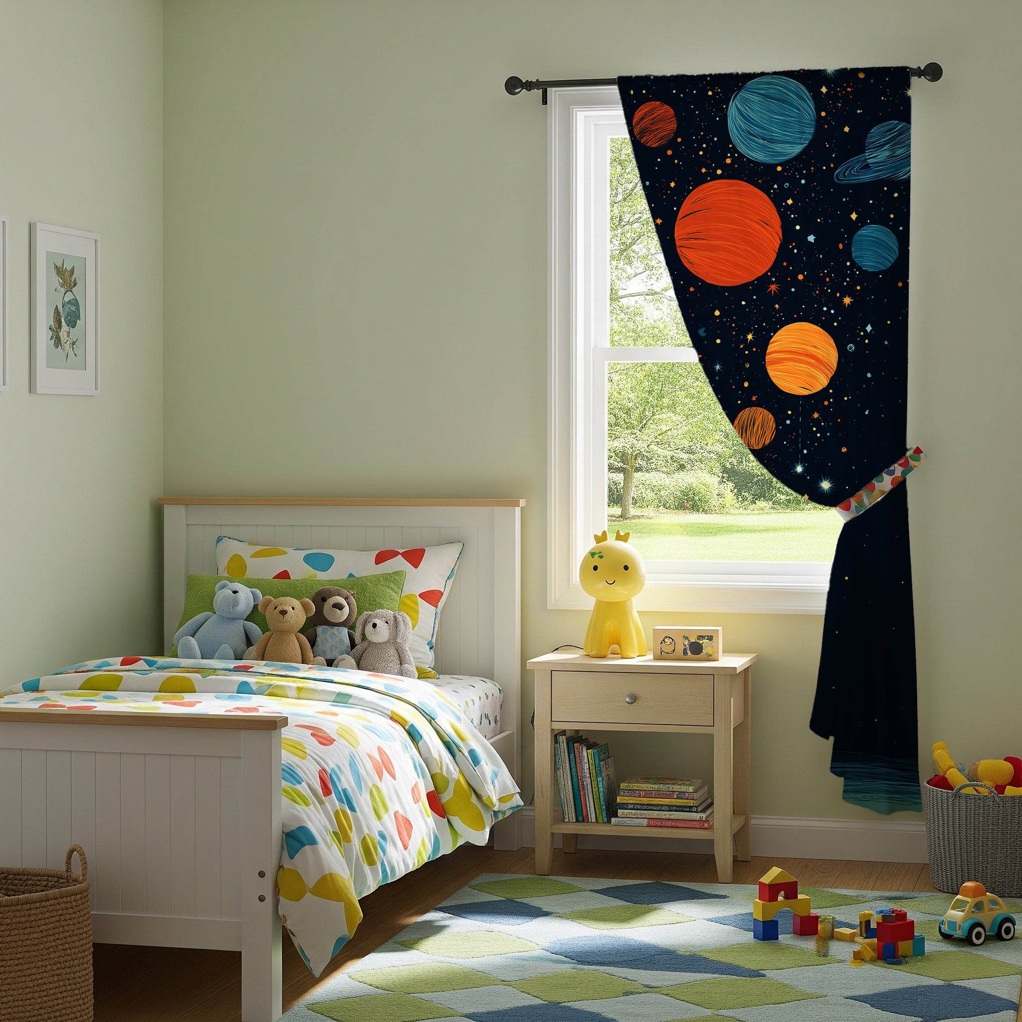 Celestial Window Curtain, Planetary Decor, Kids Room Curtains, Space Themed Window Treatment, Celestial Home Accessories - Home Decor -