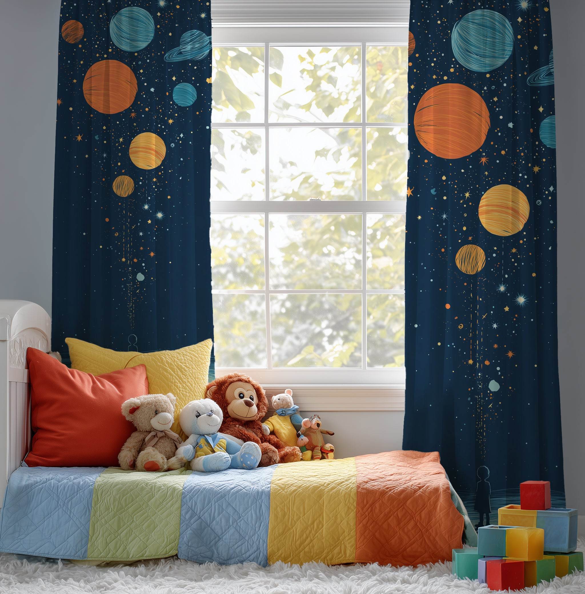 Celestial Window Curtain, Planetary Decor, Kids Room Curtains, Space Themed Window Treatment, Celestial Home Accessories - Home Decor -