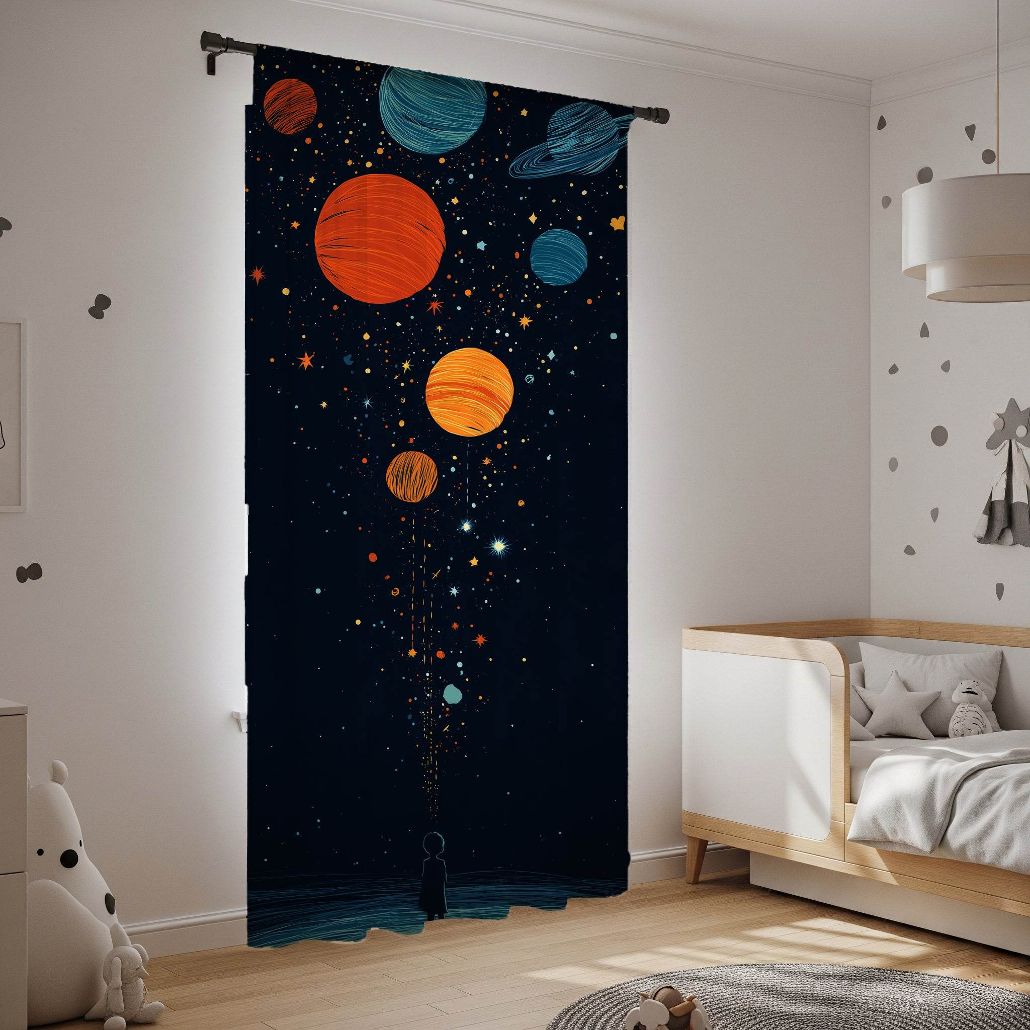 Celestial Window Curtain, Planetary Decor, Kids Room Curtains, Space Themed Window Treatment, Celestial Home Accessories - Home Decor -