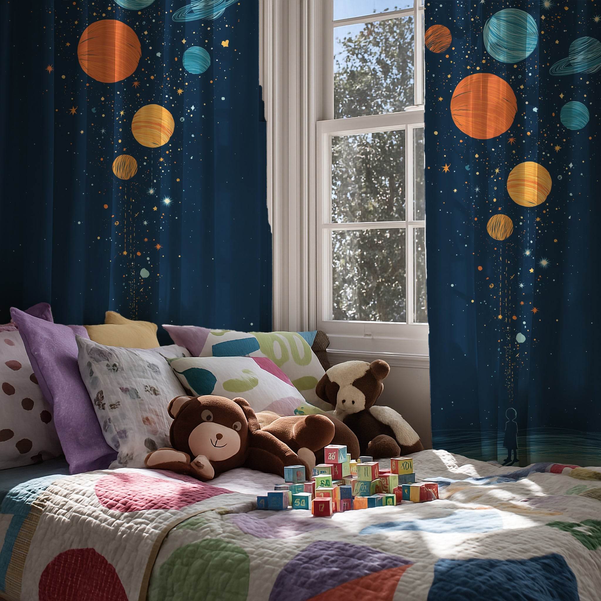Celestial Window Curtain, Planetary Decor, Kids Room Curtains, Space Themed Window Treatment, Celestial Home Accessories - Home Decor -