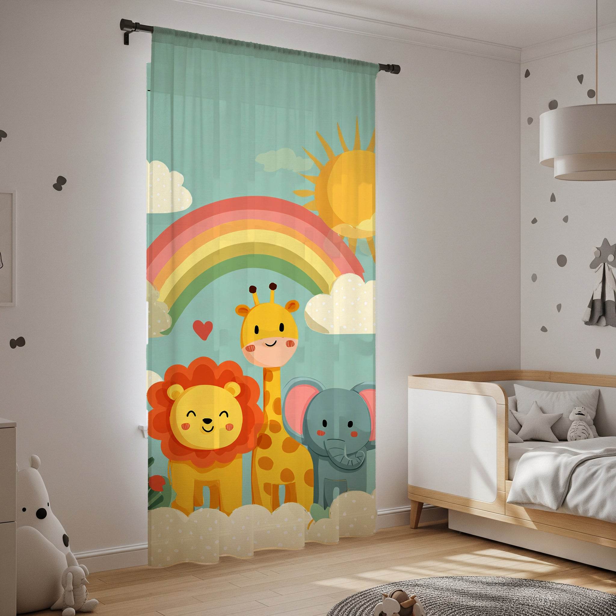 Playful Animal Window Curtain, Kid's Room Decor, Nursery Curtains, Rainbow Theme Drapes, Children's Bedroom Accessories - Home Decor -