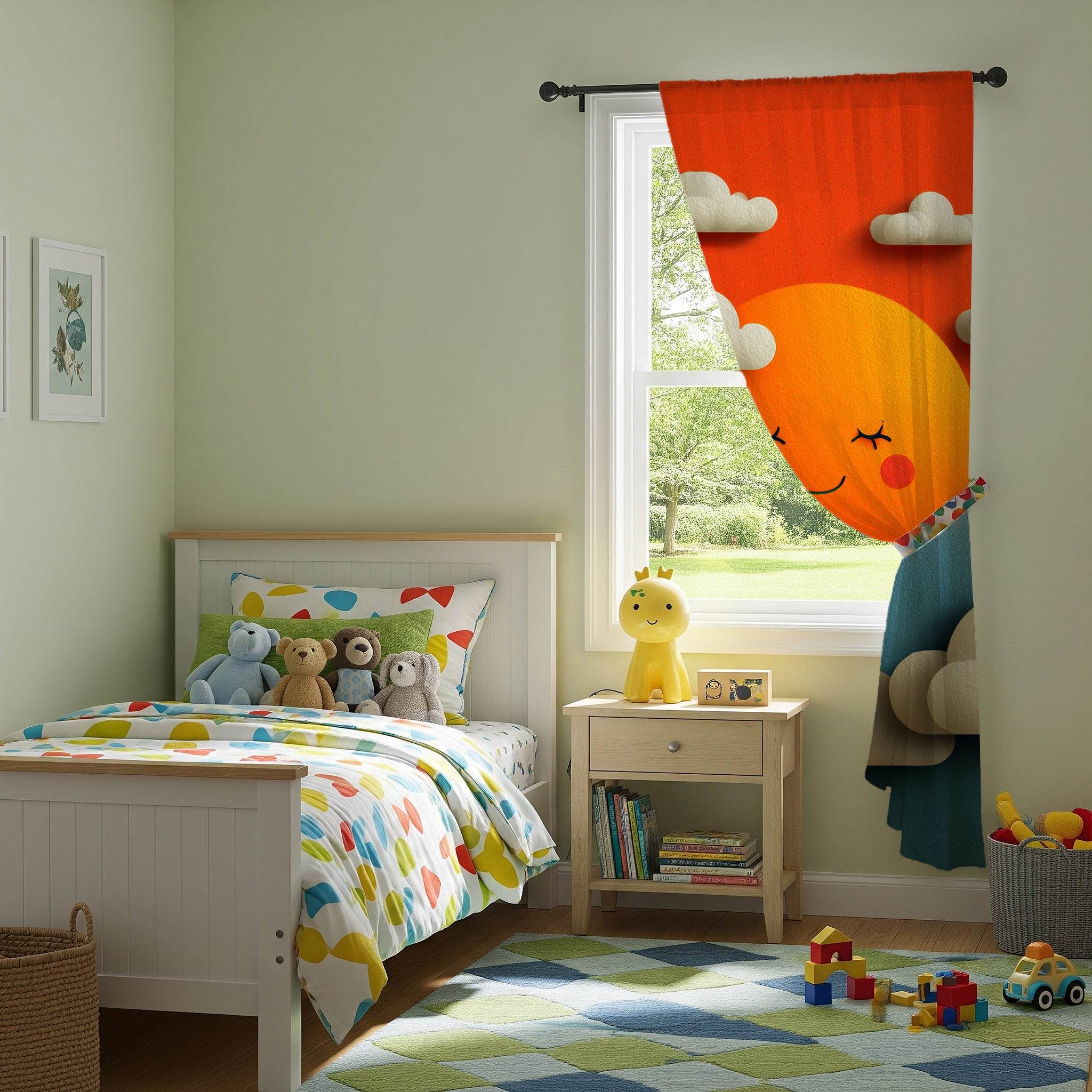 Cheerful Sun Themed Window Curtain, Playful Nursery Decor, Kids Room Accessories, Bright Home Decor, Sunny Day Vibe - Home Decor -