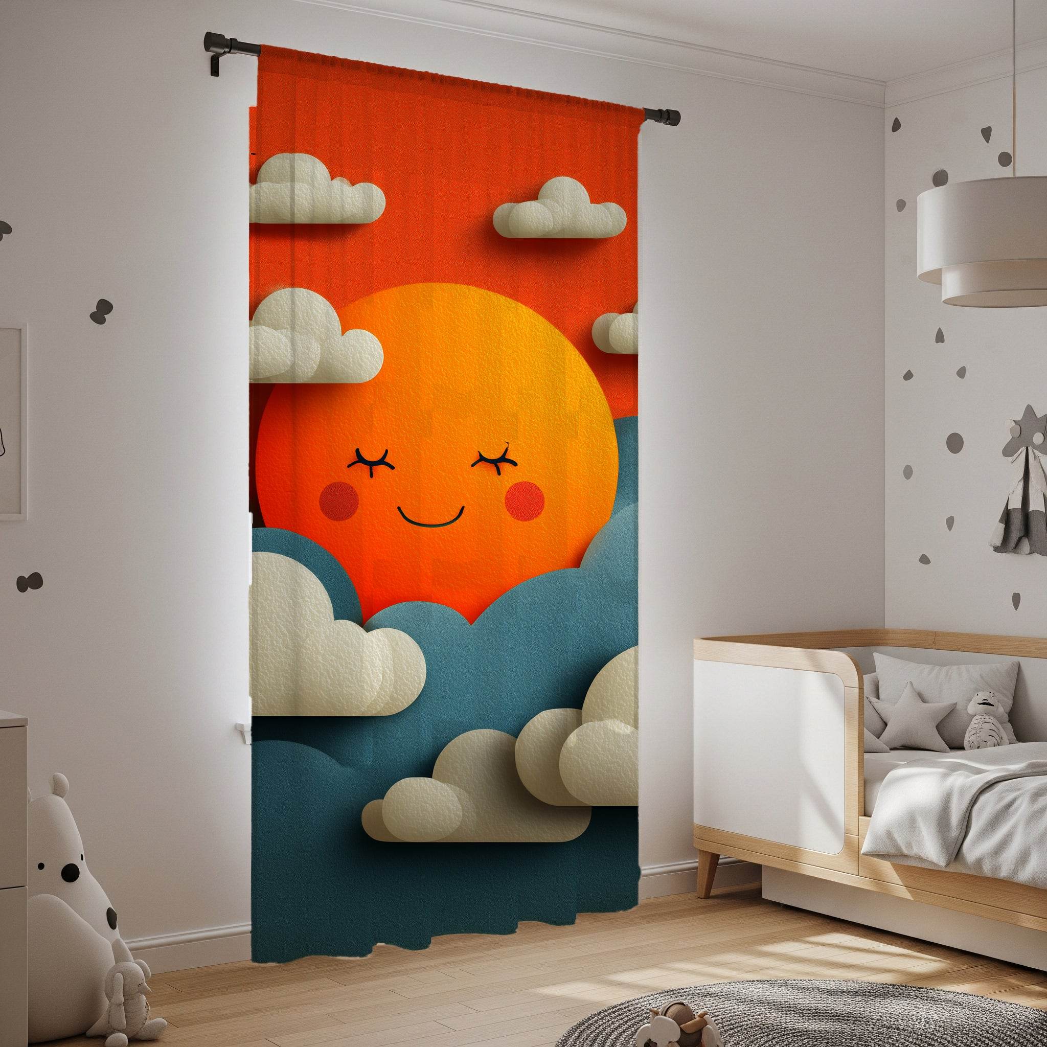 Cheerful Sun Themed Window Curtain, Playful Nursery Decor, Kids Room Accessories, Bright Home Decor, Sunny Day Vibe - Home Decor -