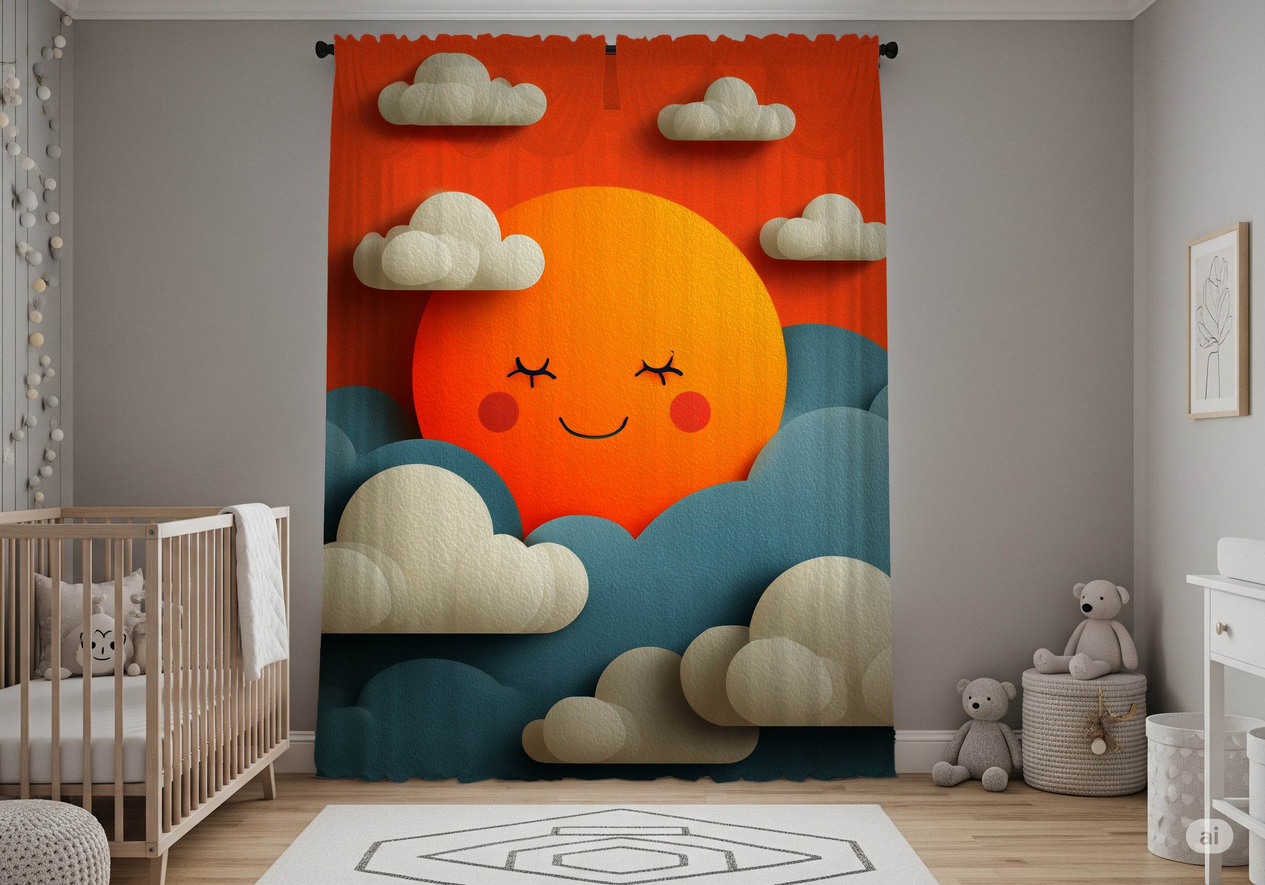 Cheerful Sun Themed Window Curtain, Playful Nursery Decor, Kids Room Accessories, Bright Home Decor, Sunny Day Vibe - Home Decor -