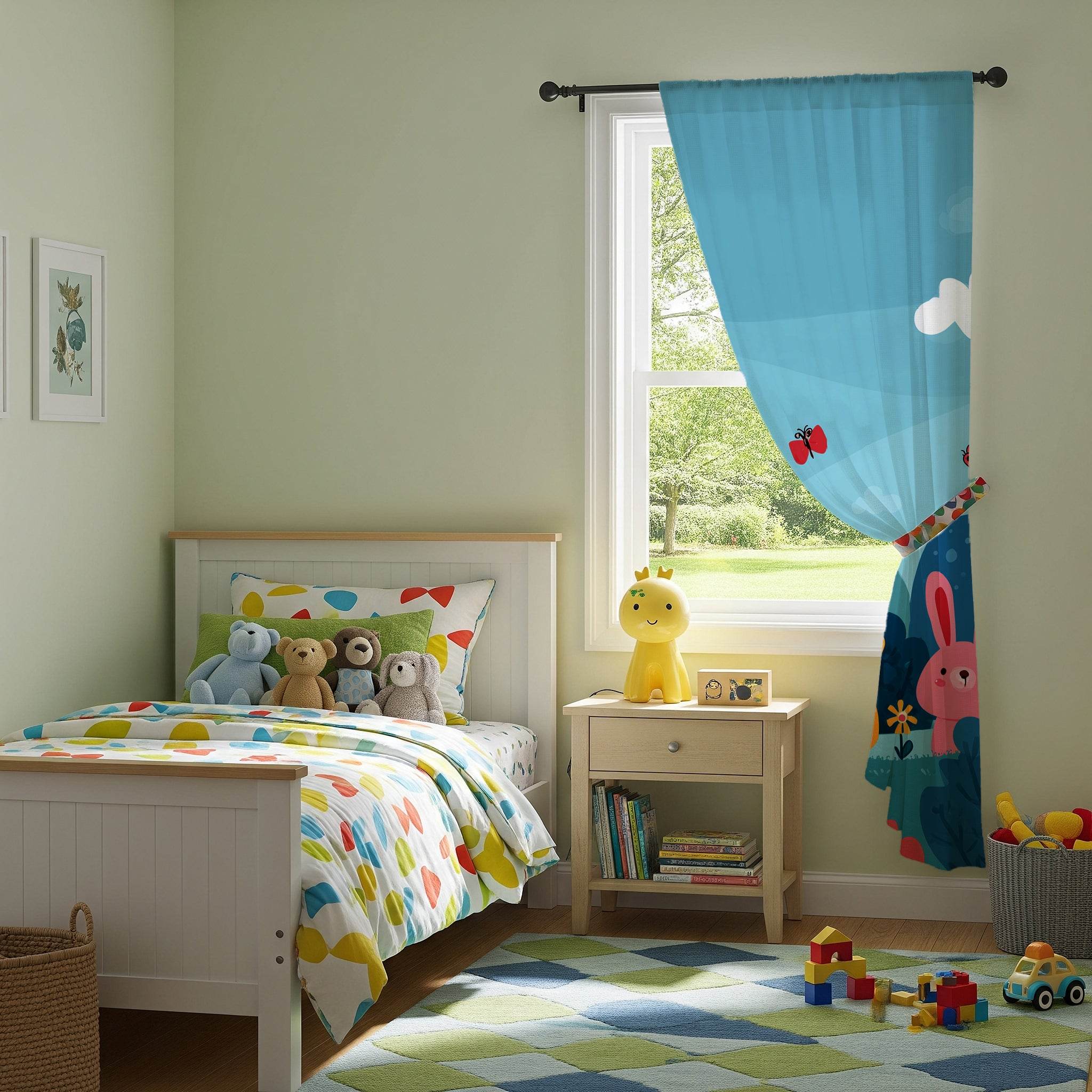 Whimsical Bunny Window Curtain, Cute Animal Decor, Kids Room Curtains, Spring Home Decor, Nursery Decoration, Playful Rabbit Theme - Home Decor -