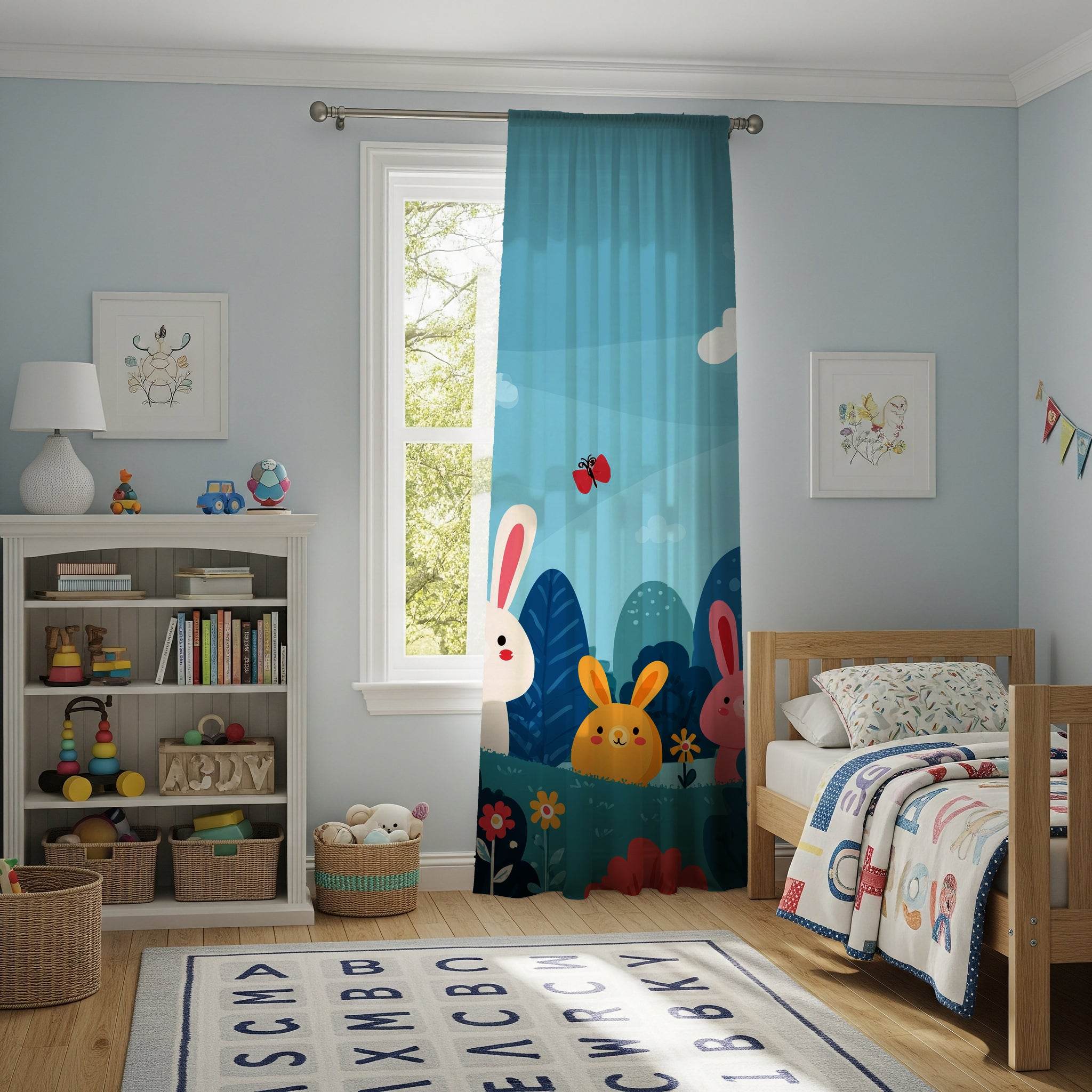 Whimsical Bunny Window Curtain, Cute Animal Decor, Kids Room Curtains, Spring Home Decor, Nursery Decoration, Playful Rabbit Theme - Home Decor -