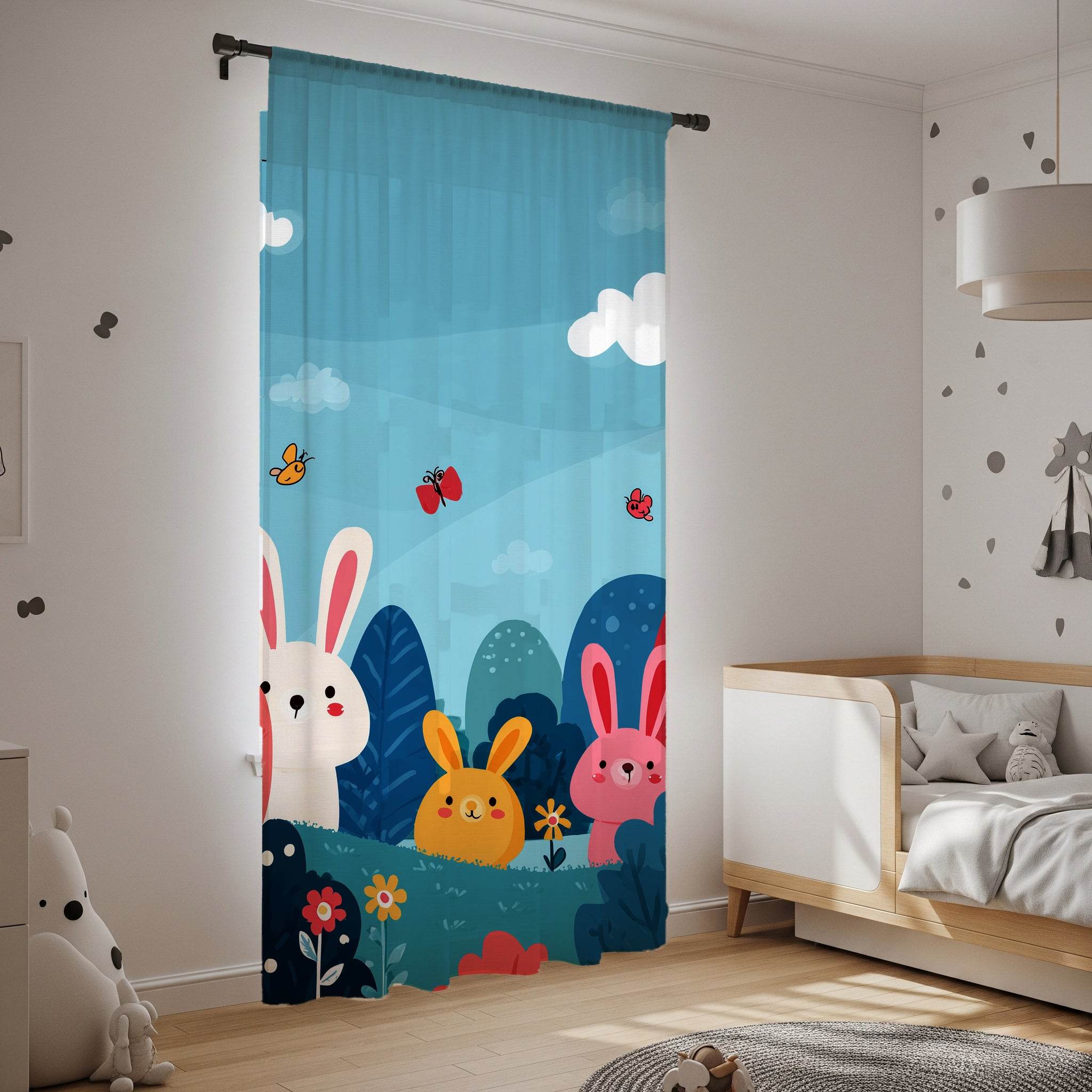 Whimsical Bunny Window Curtain, Cute Animal Decor, Kids Room Curtains, Spring Home Decor, Nursery Decoration, Playful Rabbit Theme - Home Decor -