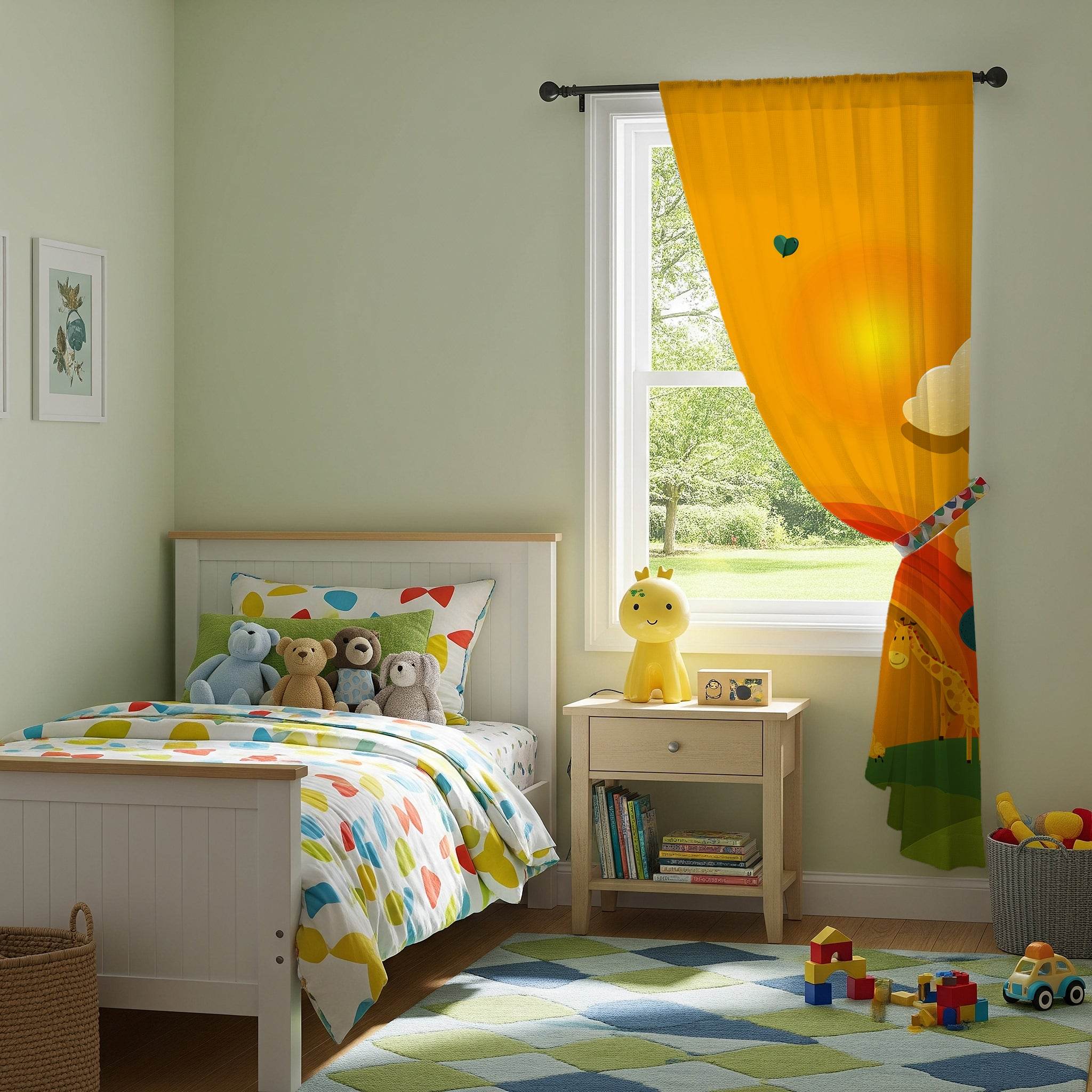 Whimsical Animal Window Curtain, Children's Room Decor, Playroom Curtain Panel, Rainbow Theme, Nursery Window Treatment - Home Decor -