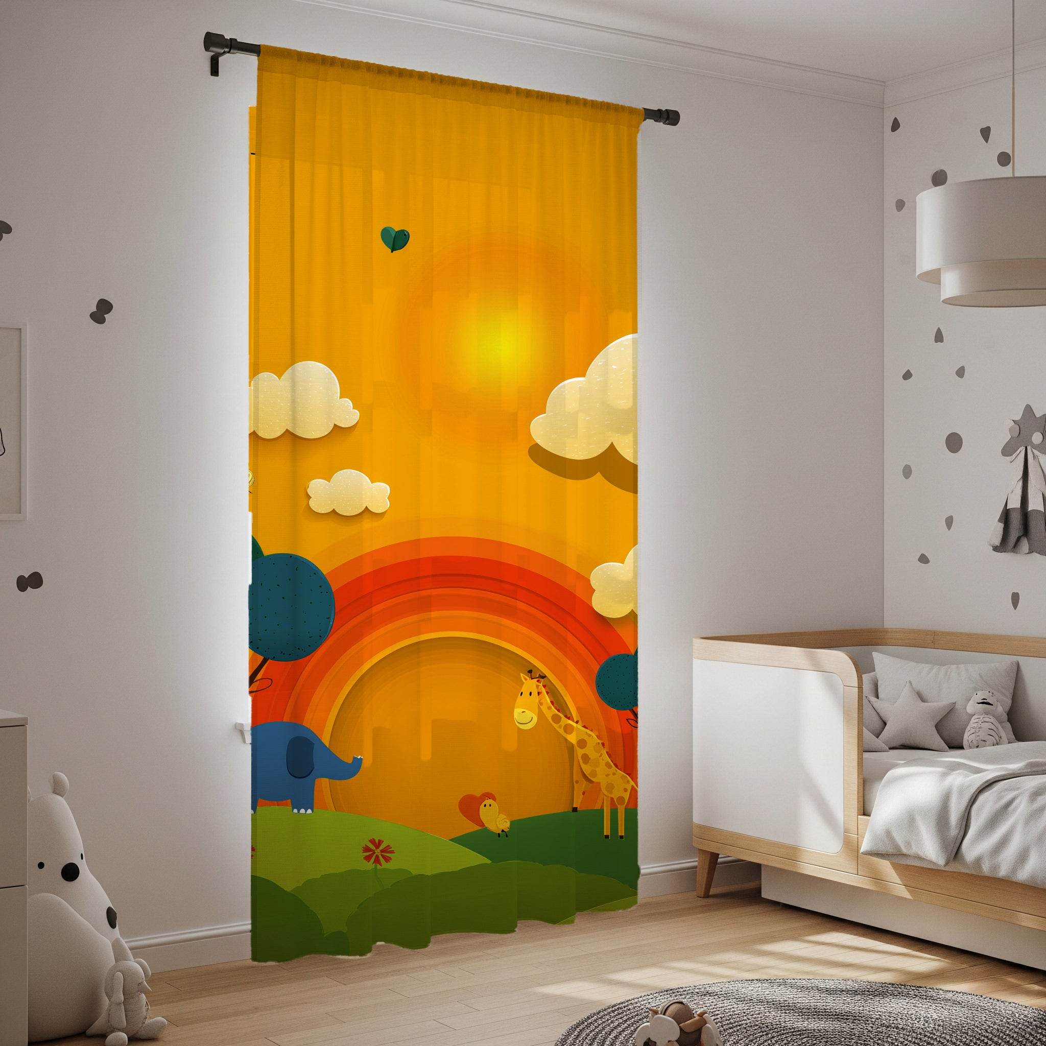 Whimsical Animal Window Curtain, Children's Room Decor, Playroom Curtain Panel, Rainbow Theme, Nursery Window Treatment - Home Decor -