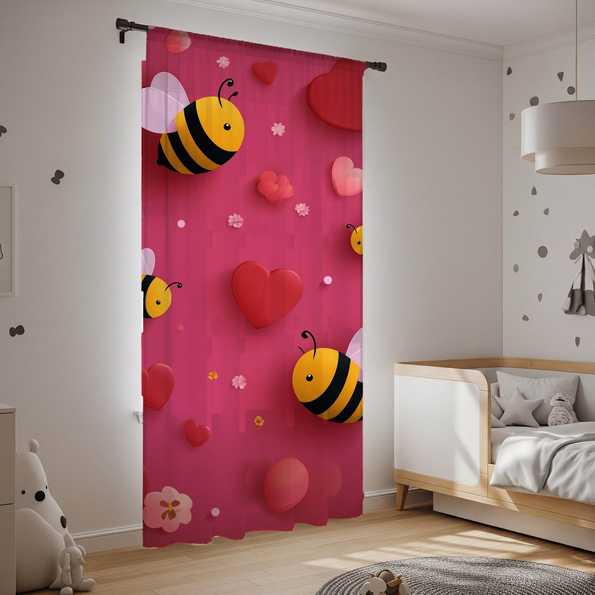 Cute Bee Pattern Window Curtain, Floral Decor, Spring Home Accents, Kid's Room Curtains, Bee Lover Gift, Valentine's Day Decor - Home Decor -