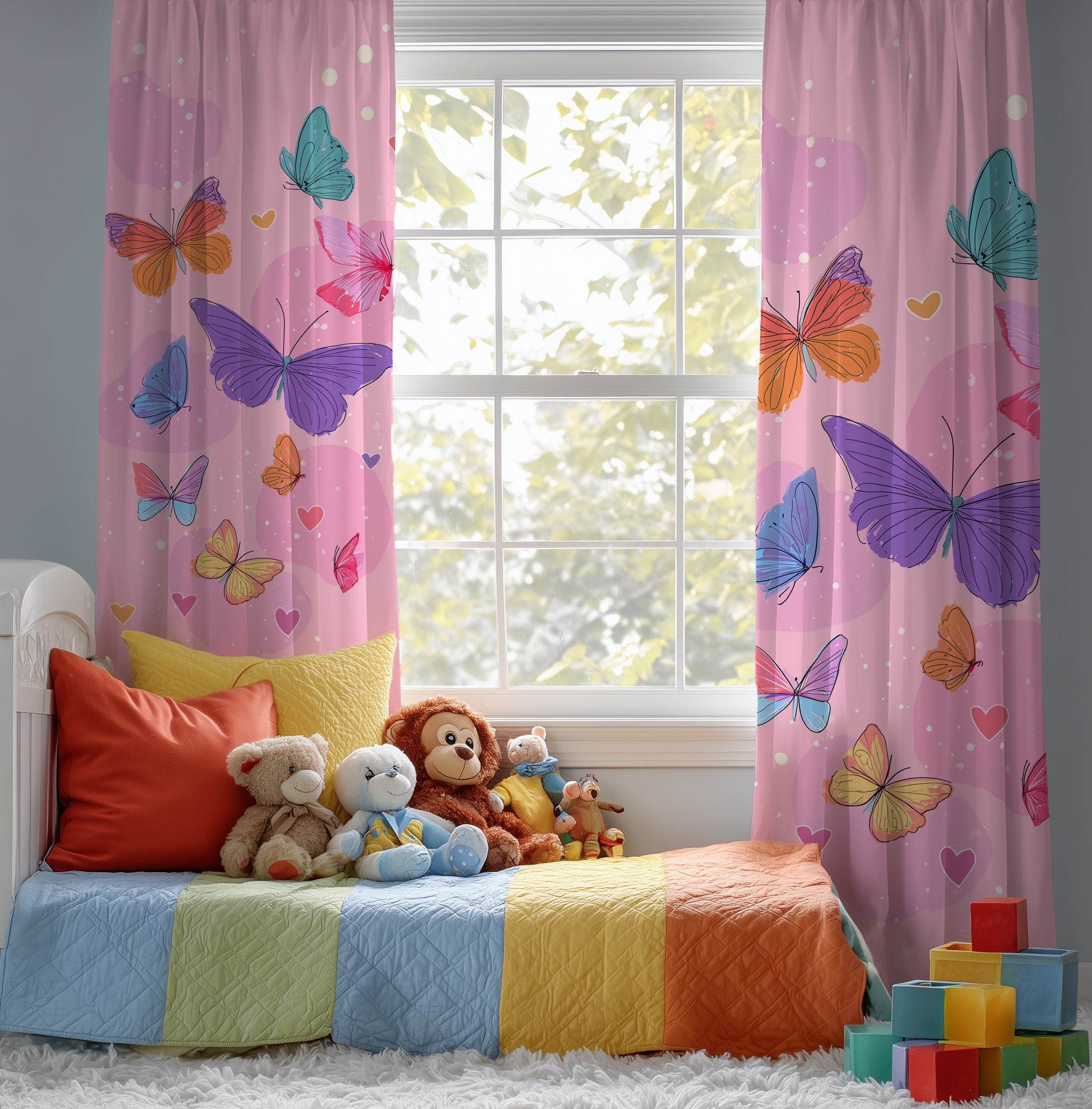 Butterfly Dream Window Curtain - Colorful Home Decor, Floral Bedroom Accent, Kids Room, Birthday Gift, Brighten Your Space - Home Decor -