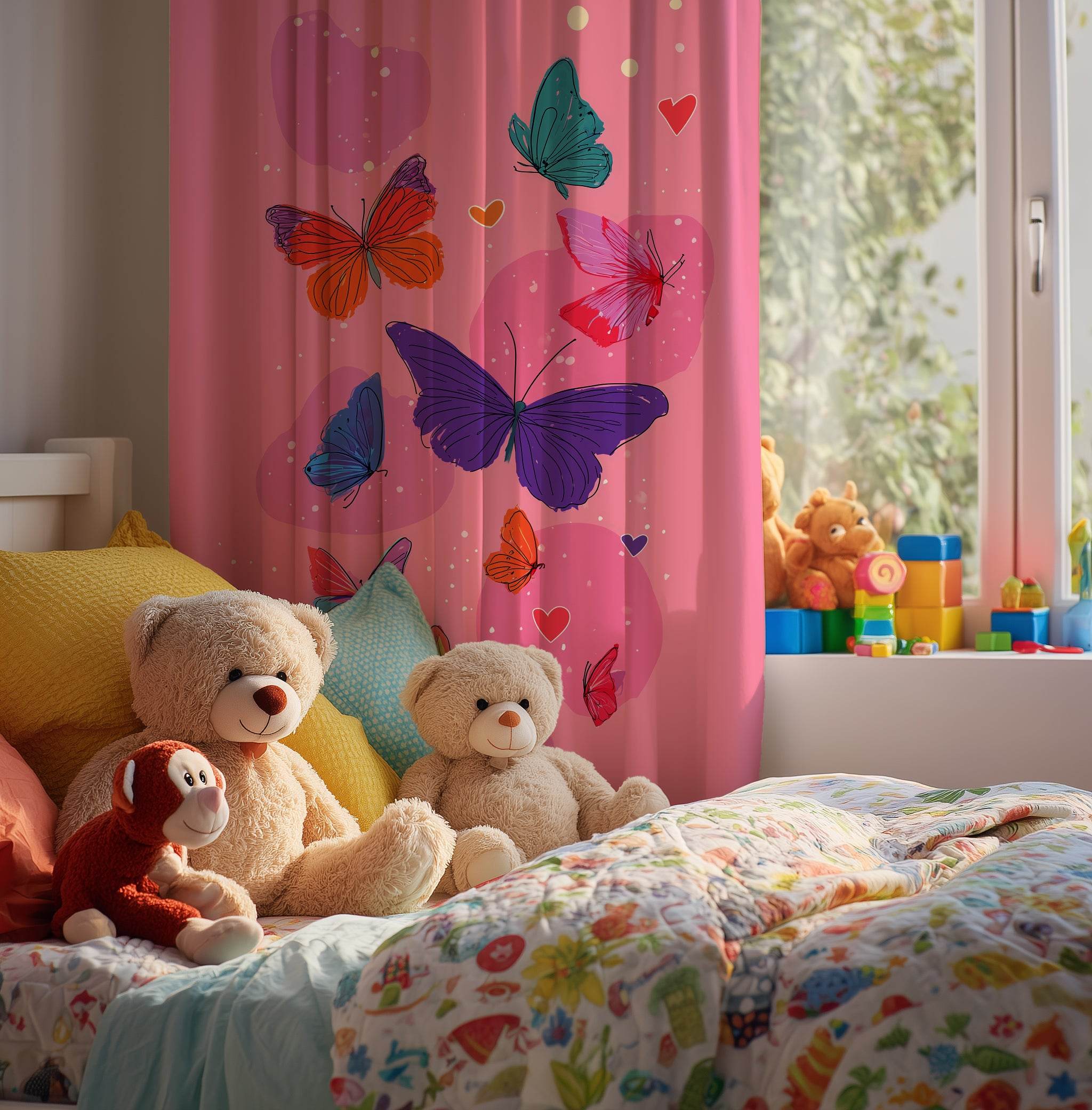 Butterfly Dream Window Curtain - Colorful Home Decor, Floral Bedroom Accent, Kids Room, Birthday Gift, Brighten Your Space - Home Decor -