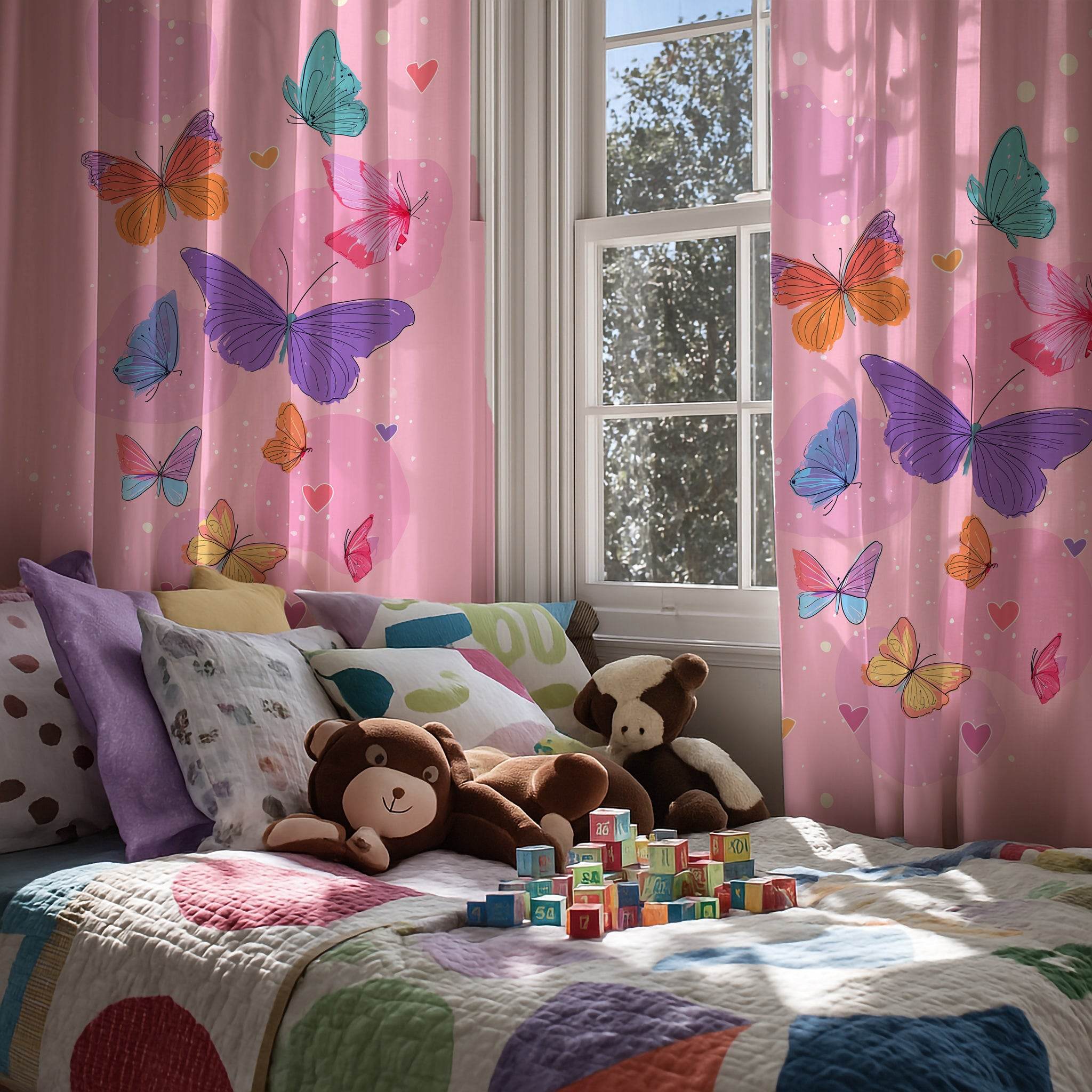 Butterfly Dream Window Curtain - Colorful Home Decor, Floral Bedroom Accent, Kids Room, Birthday Gift, Brighten Your Space - Home Decor -