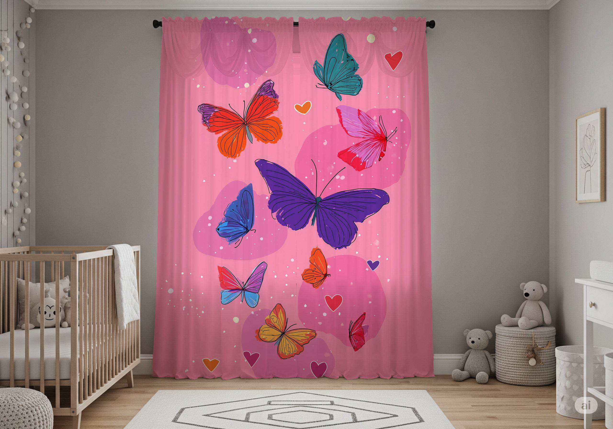 Butterfly Dream Window Curtain - Colorful Home Decor, Floral Bedroom Accent, Kids Room, Birthday Gift, Brighten Your Space - Home Decor -