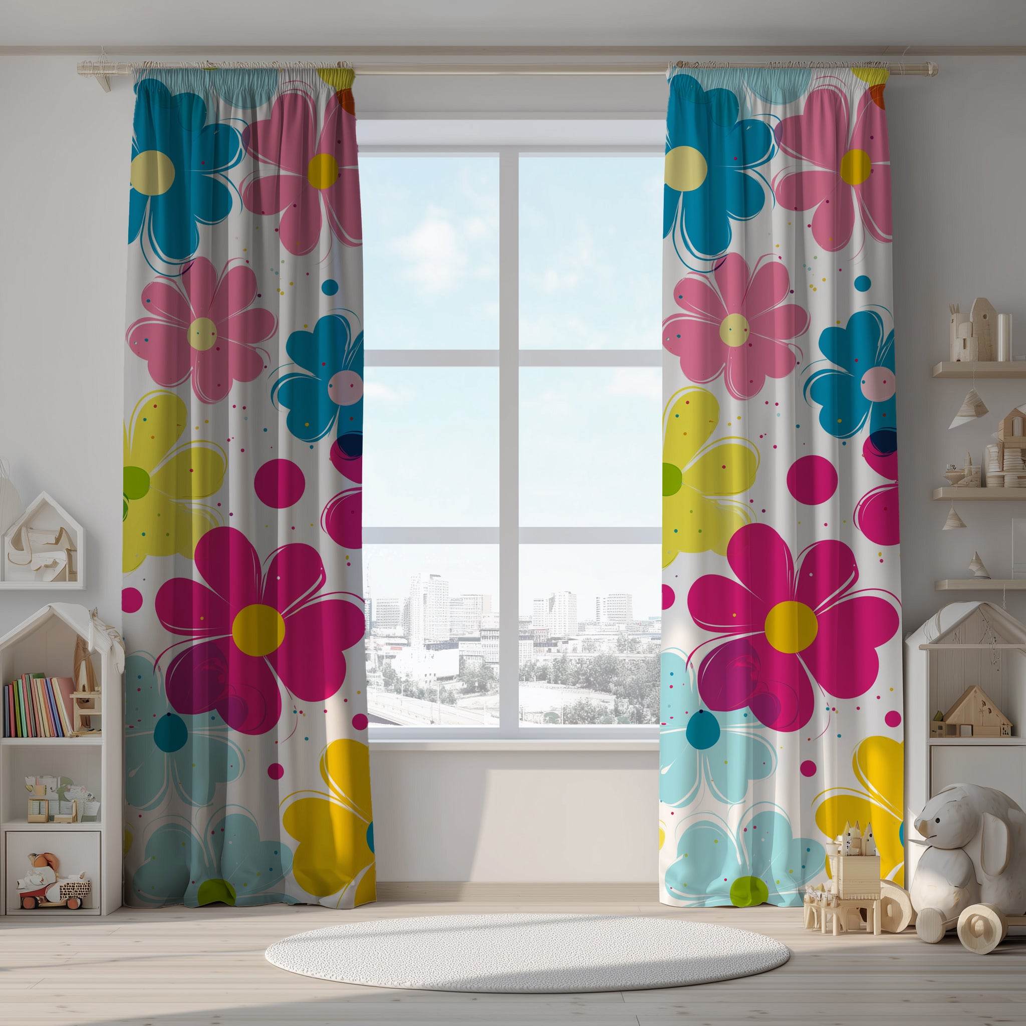 Colorful Floral Window Curtain, Spring Decor, Flower Pattern Drapes, Home Accents, Garden Themed Curtains, Bright Living Space - Home Decor -