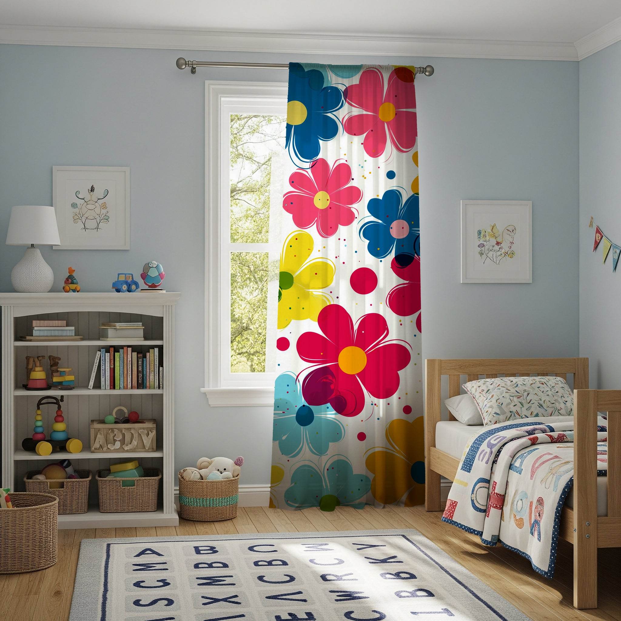 Colorful Floral Window Curtain, Spring Decor, Flower Pattern Drapes, Home Accents, Garden Themed Curtains, Bright Living Space - Home Decor -