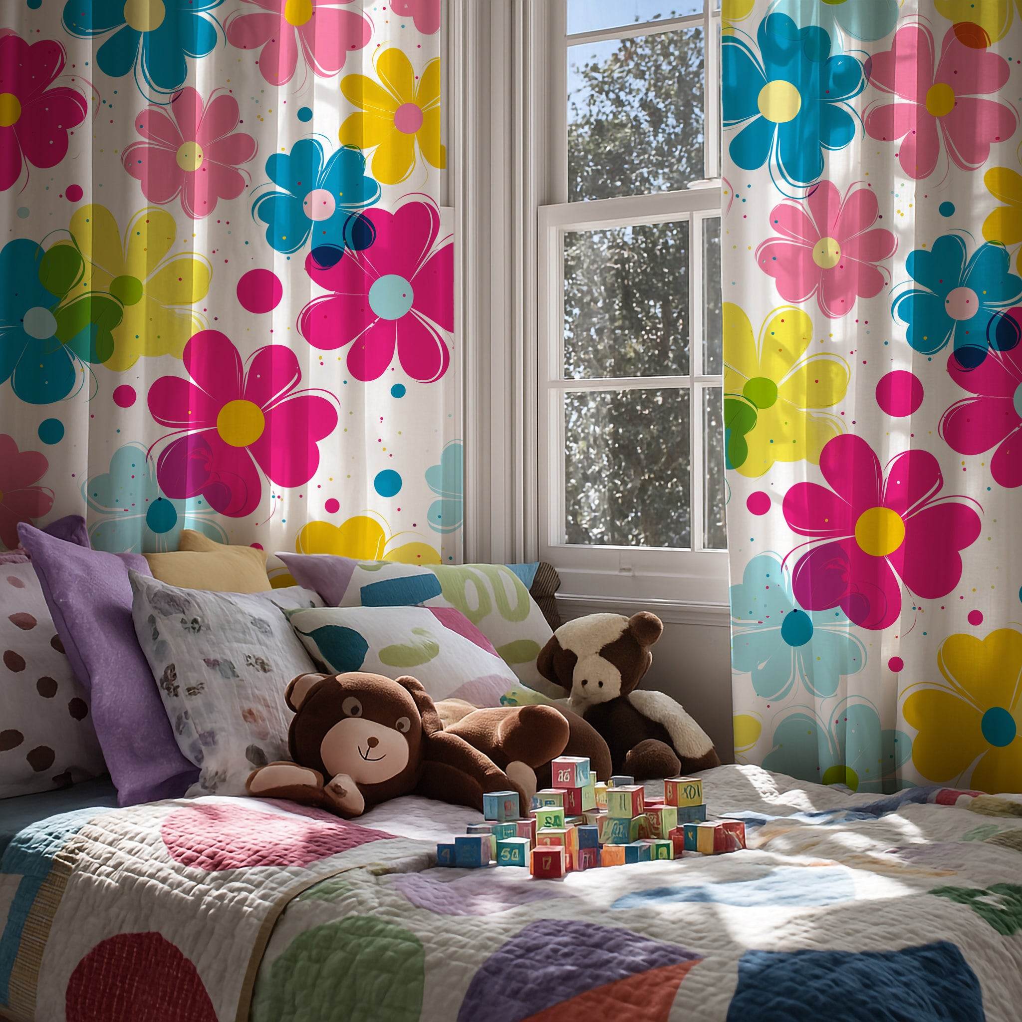 Colorful Floral Window Curtain, Spring Decor, Flower Pattern Drapes, Home Accents, Garden Themed Curtains, Bright Living Space - Home Decor -