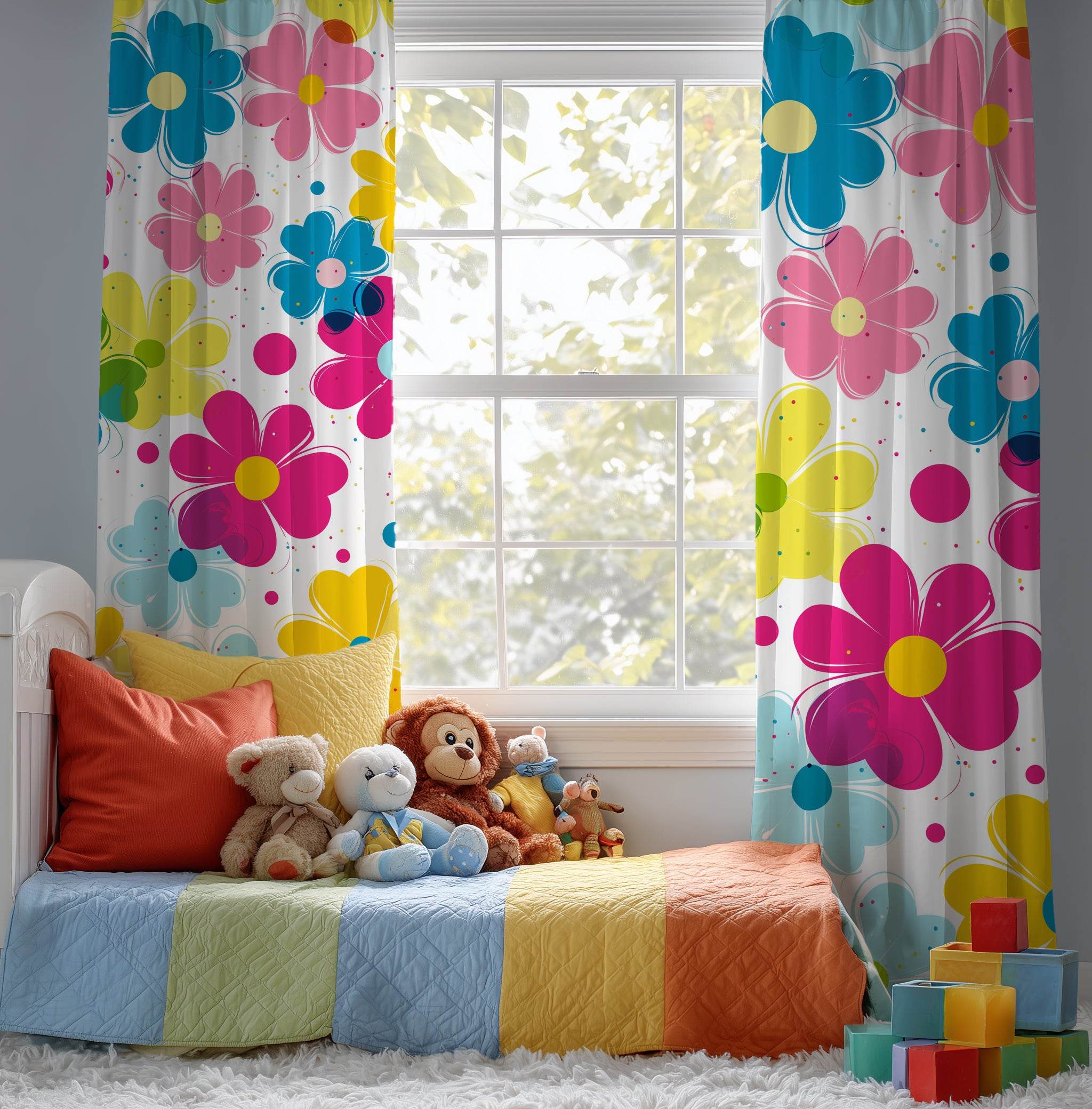 Colorful Floral Window Curtain, Spring Decor, Flower Pattern Drapes, Home Accents, Garden Themed Curtains, Bright Living Space - Home Decor -