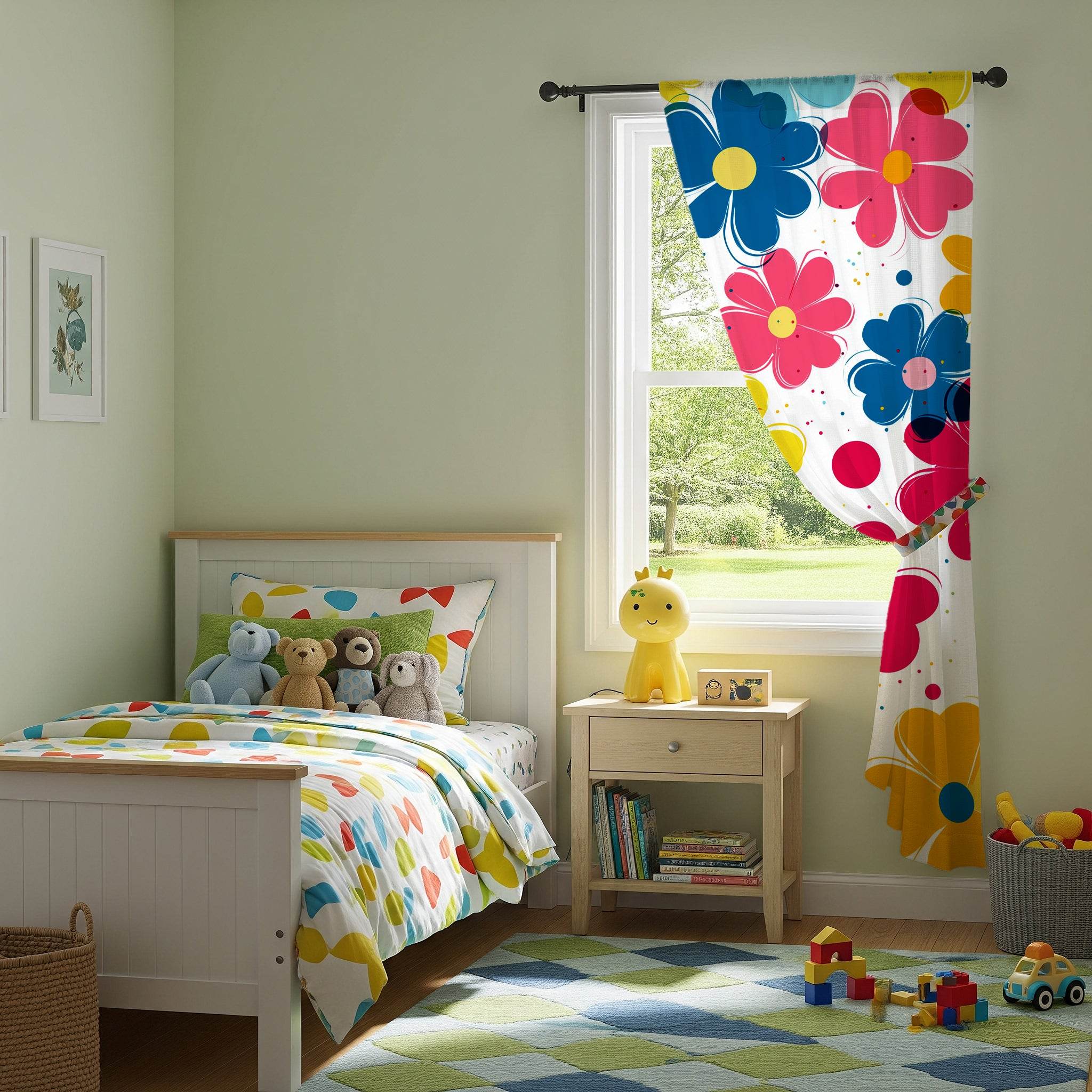 Colorful Floral Window Curtain, Spring Decor, Flower Pattern Drapes, Home Accents, Garden Themed Curtains, Bright Living Space - Home Decor -