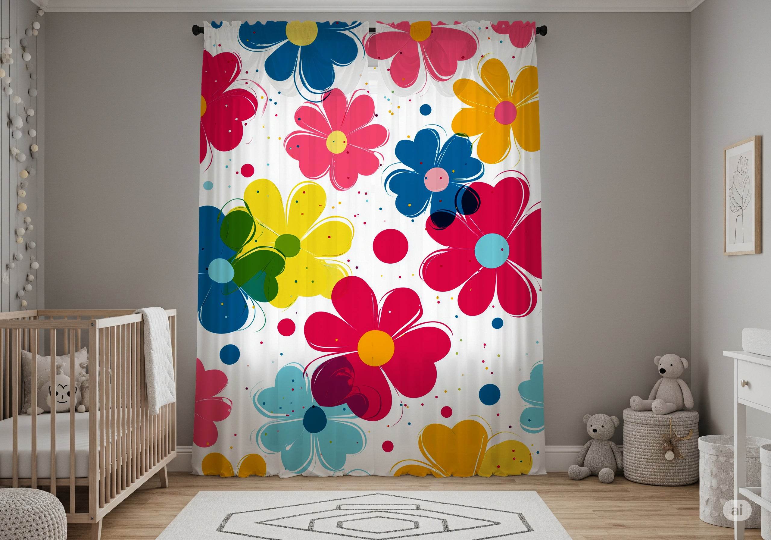 Colorful Floral Window Curtain, Spring Decor, Flower Pattern Drapes, Home Accents, Garden Themed Curtains, Bright Living Space - Home Decor -