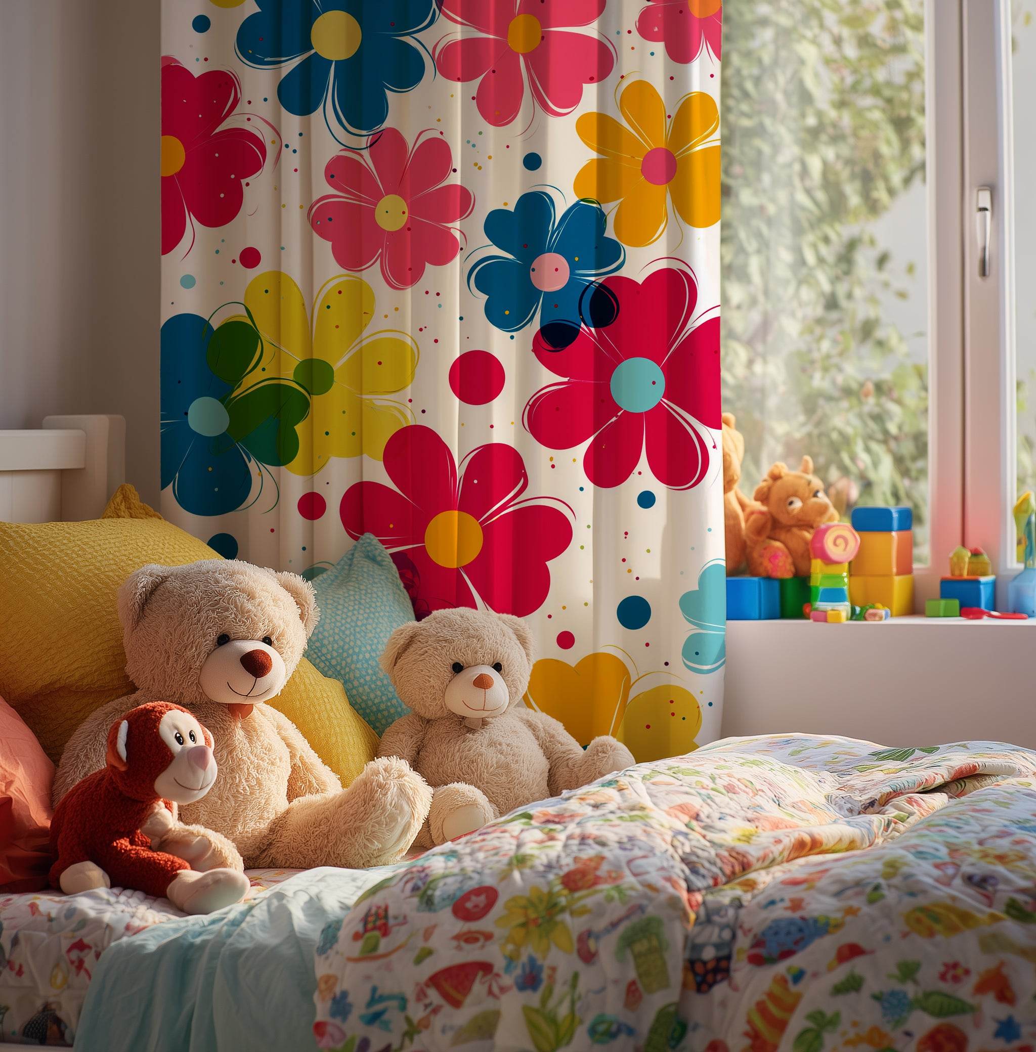 Colorful Floral Window Curtain, Spring Decor, Flower Pattern Drapes, Home Accents, Garden Themed Curtains, Bright Living Space - Home Decor -