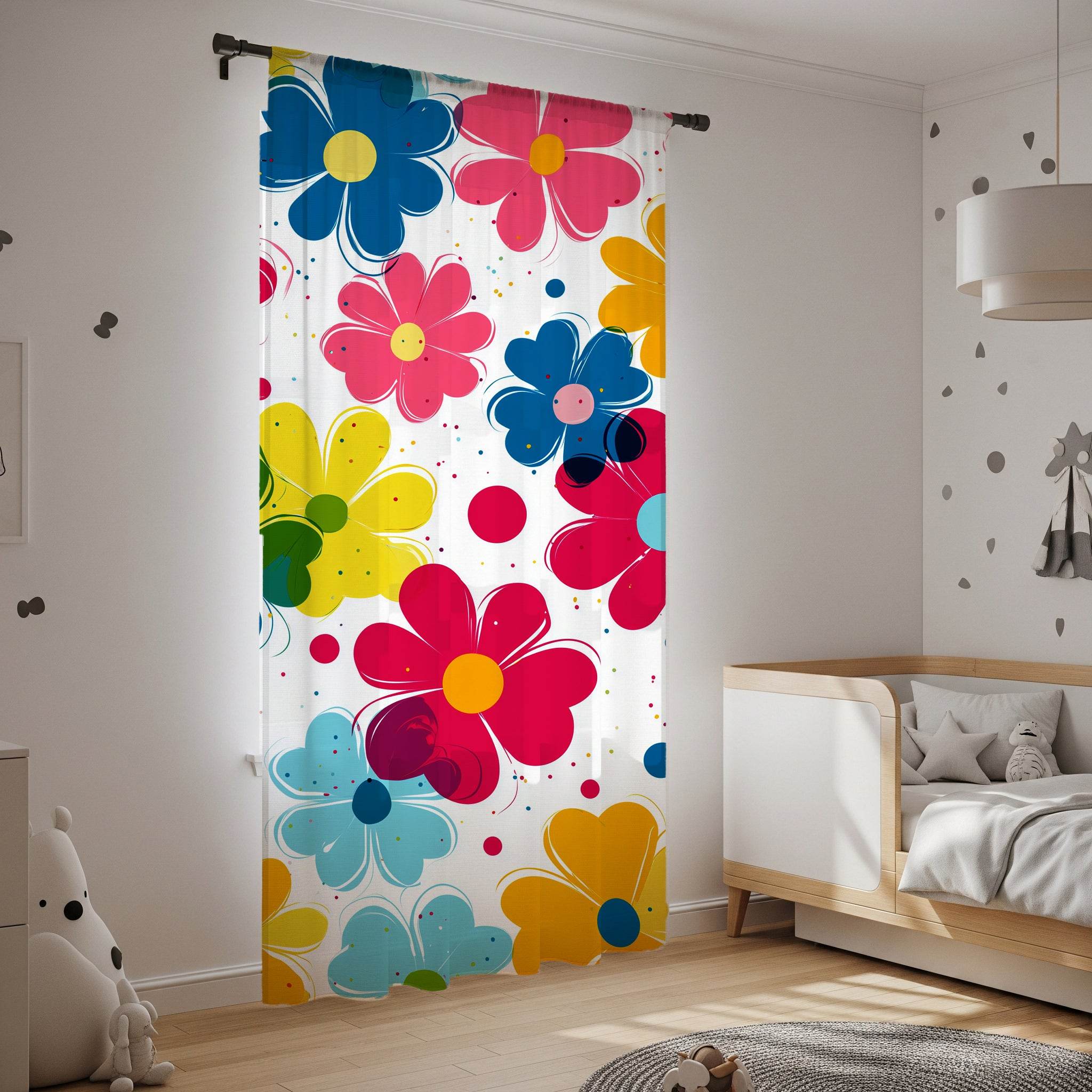 Colorful Floral Window Curtain, Spring Decor, Flower Pattern Drapes, Home Accents, Garden Themed Curtains, Bright Living Space - Home Decor -