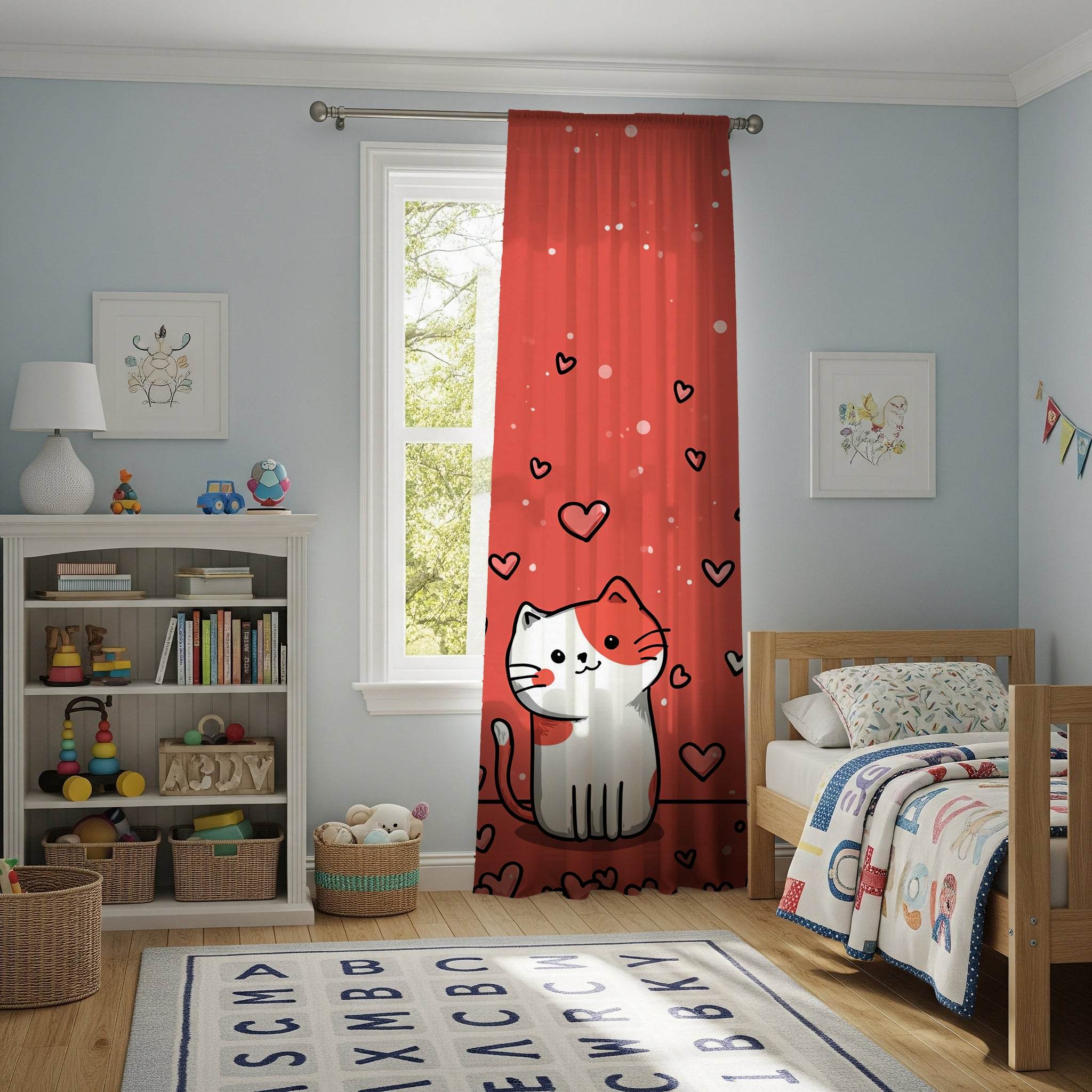 Cute Cat Love Window Curtain, Adorable Home Decor, Cat Lovers Gift, Cozy Living Space Accessory, Valentine's Day Decoration - Home Decor -