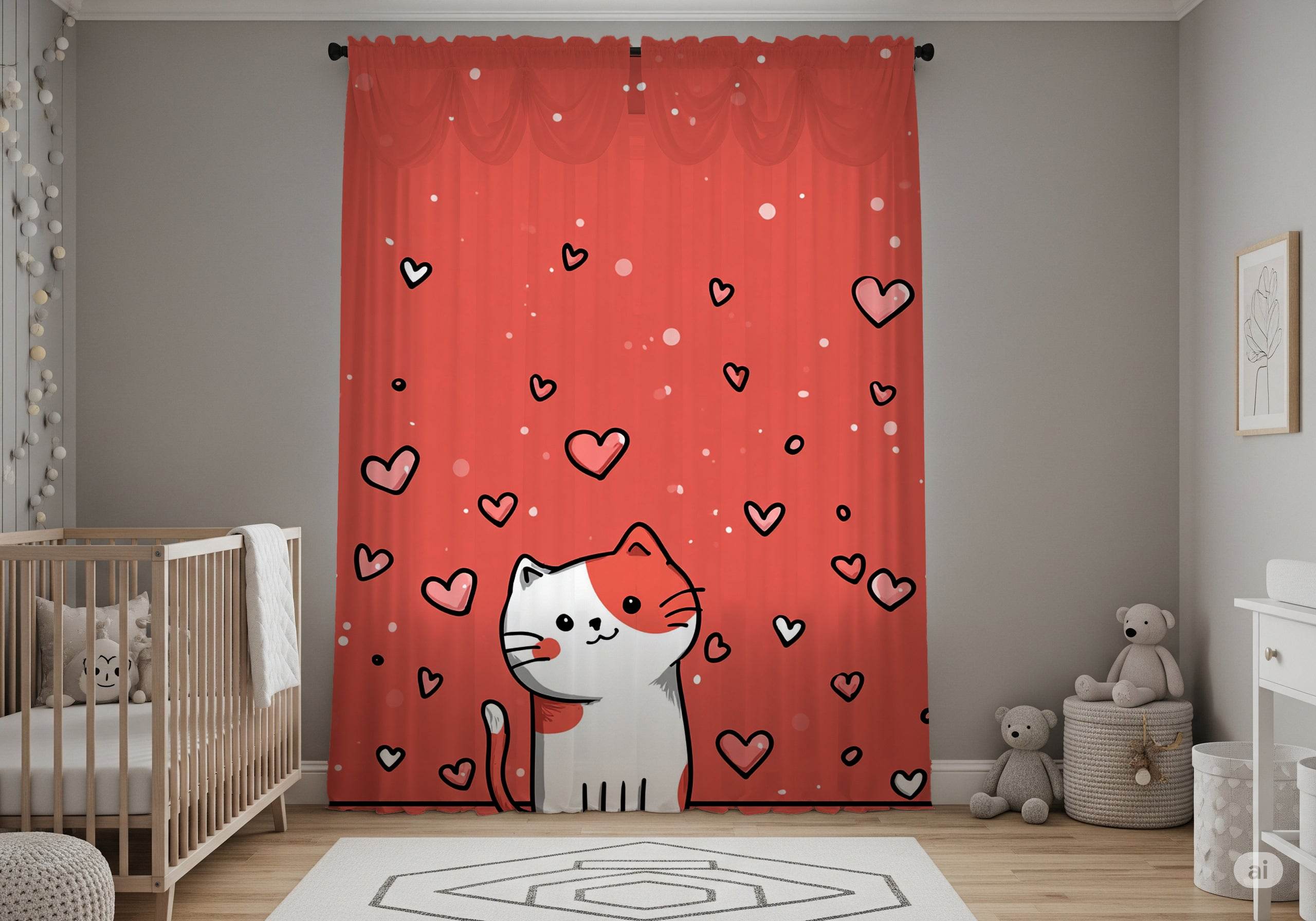 Cute Cat Love Window Curtain, Adorable Home Decor, Cat Lovers Gift, Cozy Living Space Accessory, Valentine's Day Decoration - Home Decor -