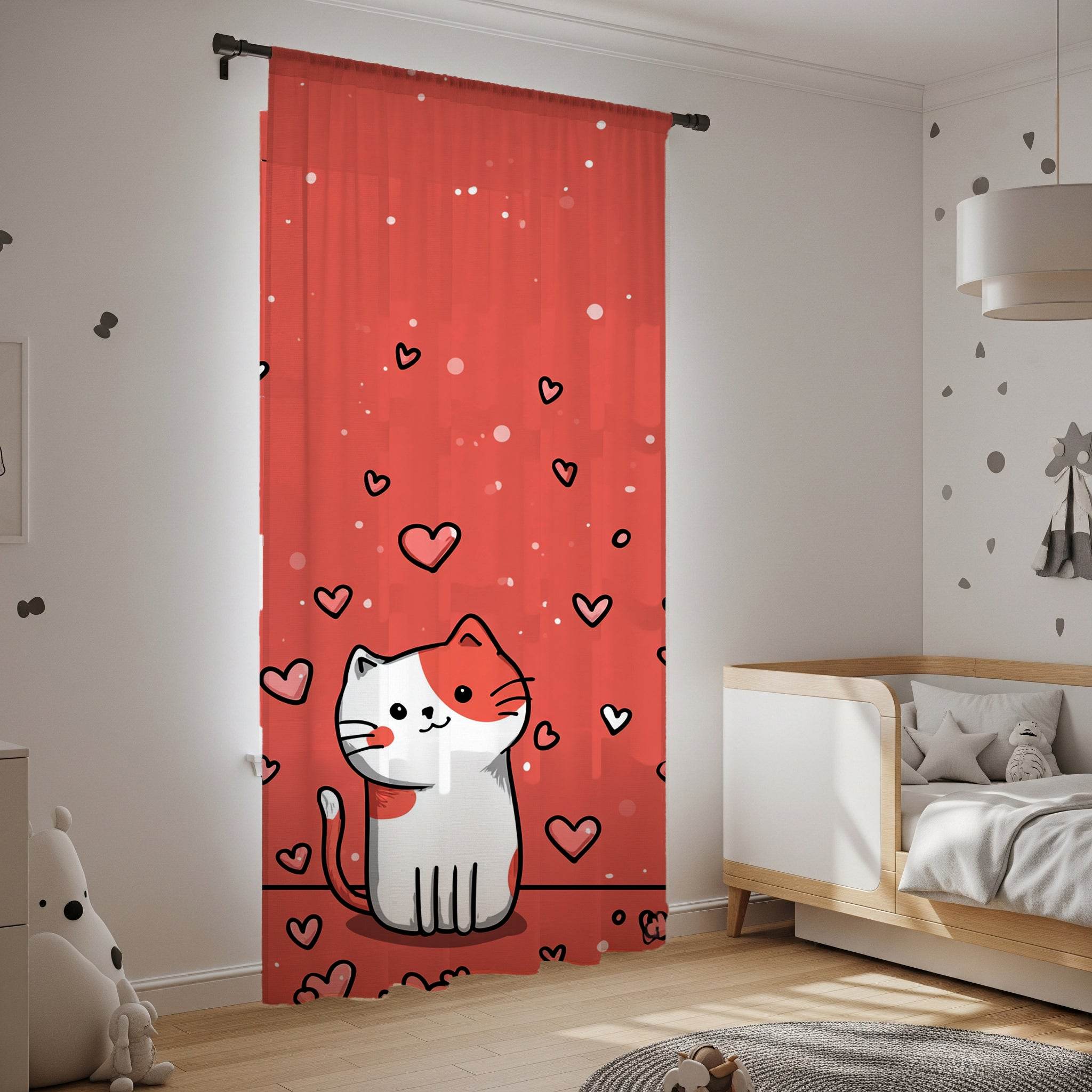 Cute Cat Love Window Curtain, Adorable Home Decor, Cat Lovers Gift, Cozy Living Space Accessory, Valentine's Day Decoration - Home Decor -