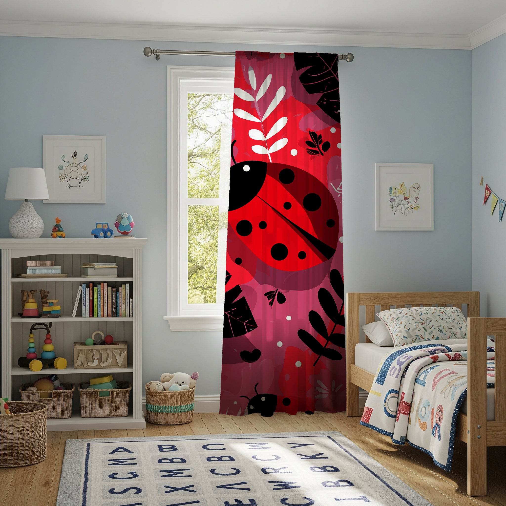 Colorful Ladybug Window Curtain, Botanical Decor, Kids Room, Home Decor, Spring/Summer Vibes, Room Decoration - Home Decor -