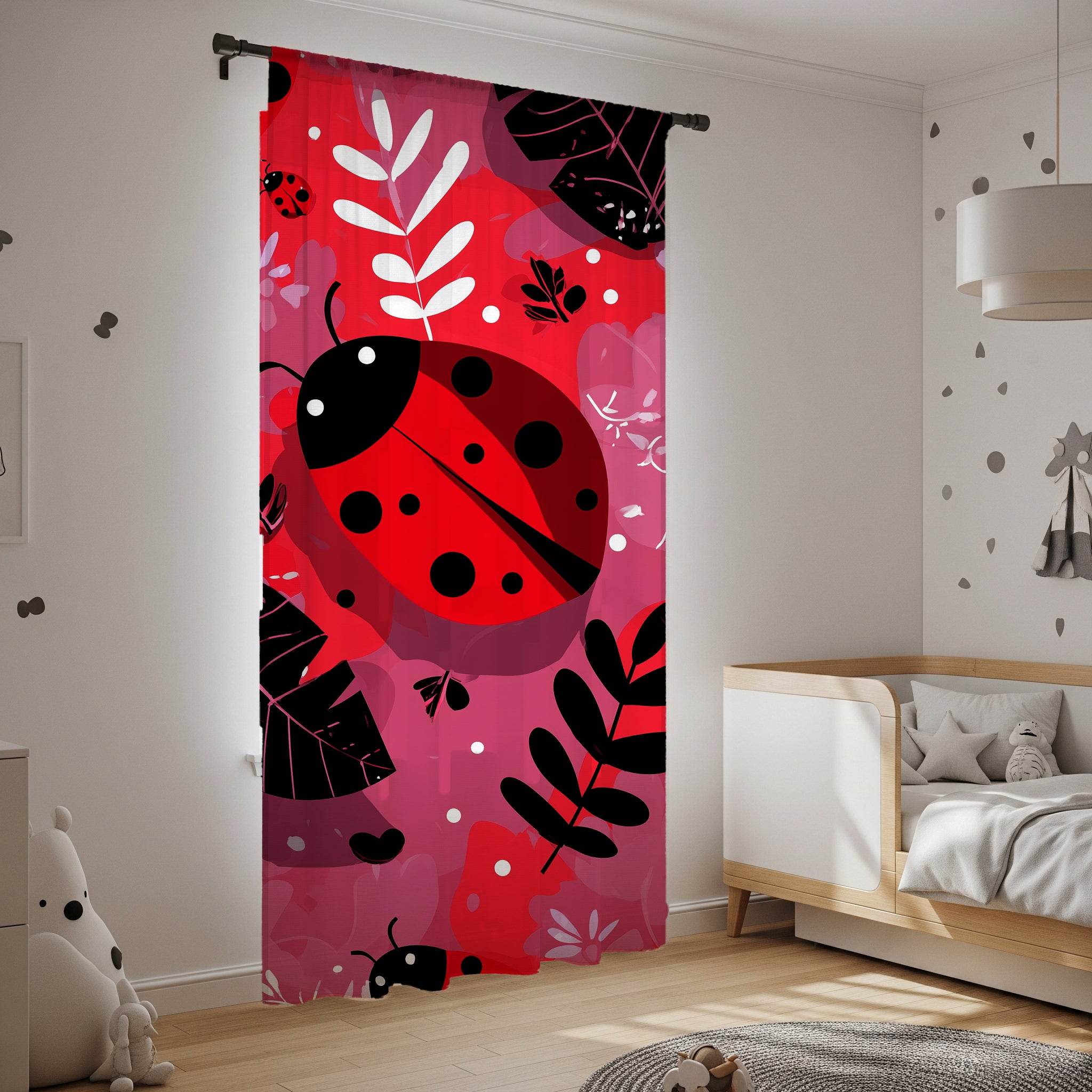 Colorful Ladybug Window Curtain, Botanical Decor, Kids Room, Home Decor, Spring/Summer Vibes, Room Decoration - Home Decor -