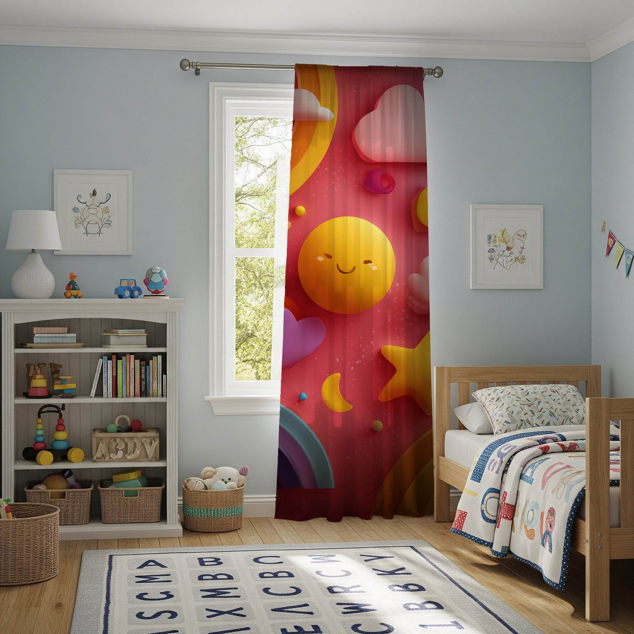 Playful Pastel Window Curtain - Whimsical Decor for Kids' Rooms, Nursery, Rainbow Theme, Cheerful Atmosphere, Home Decor - Home Decor -