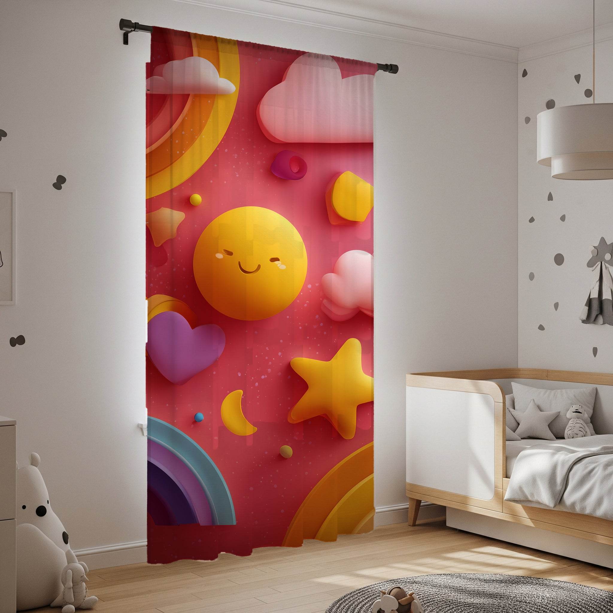 Playful Pastel Window Curtain - Whimsical Decor for Kids' Rooms, Nursery, Rainbow Theme, Cheerful Atmosphere, Home Decor - Home Decor -