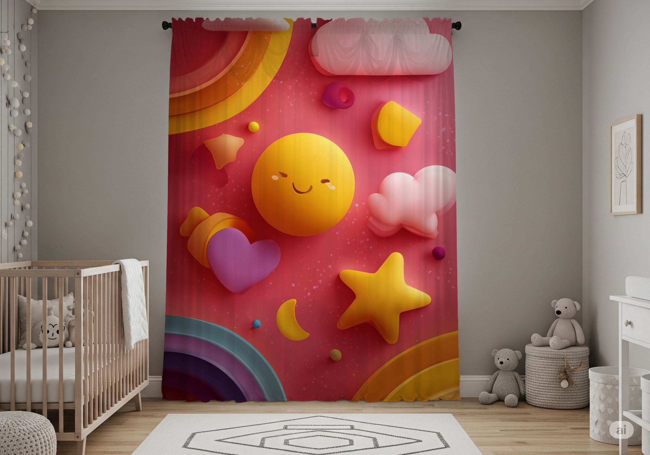 Playful Pastel Window Curtain - Whimsical Decor for Kids' Rooms, Nursery, Rainbow Theme, Cheerful Atmosphere, Home Decor - Home Decor -