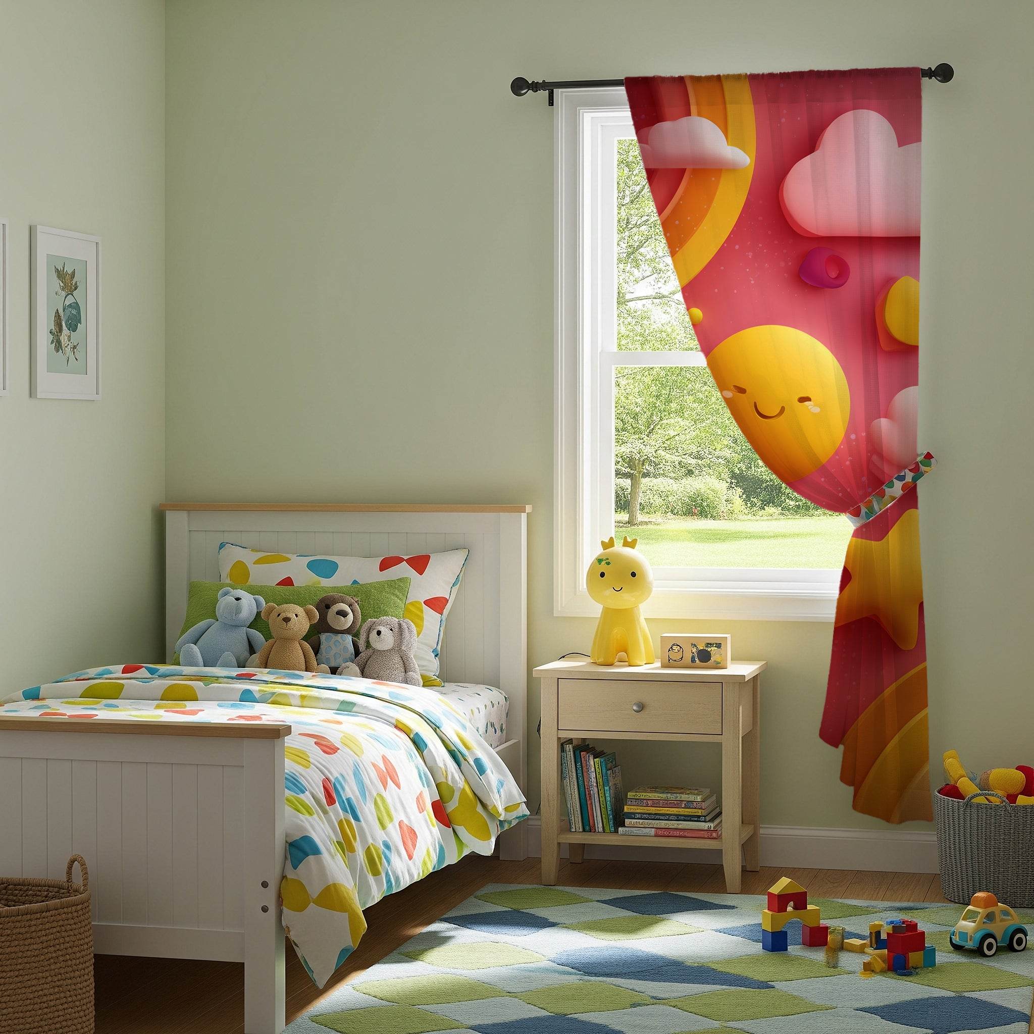 Playful Pastel Window Curtain - Whimsical Decor for Kids' Rooms, Nursery, Rainbow Theme, Cheerful Atmosphere, Home Decor - Home Decor -