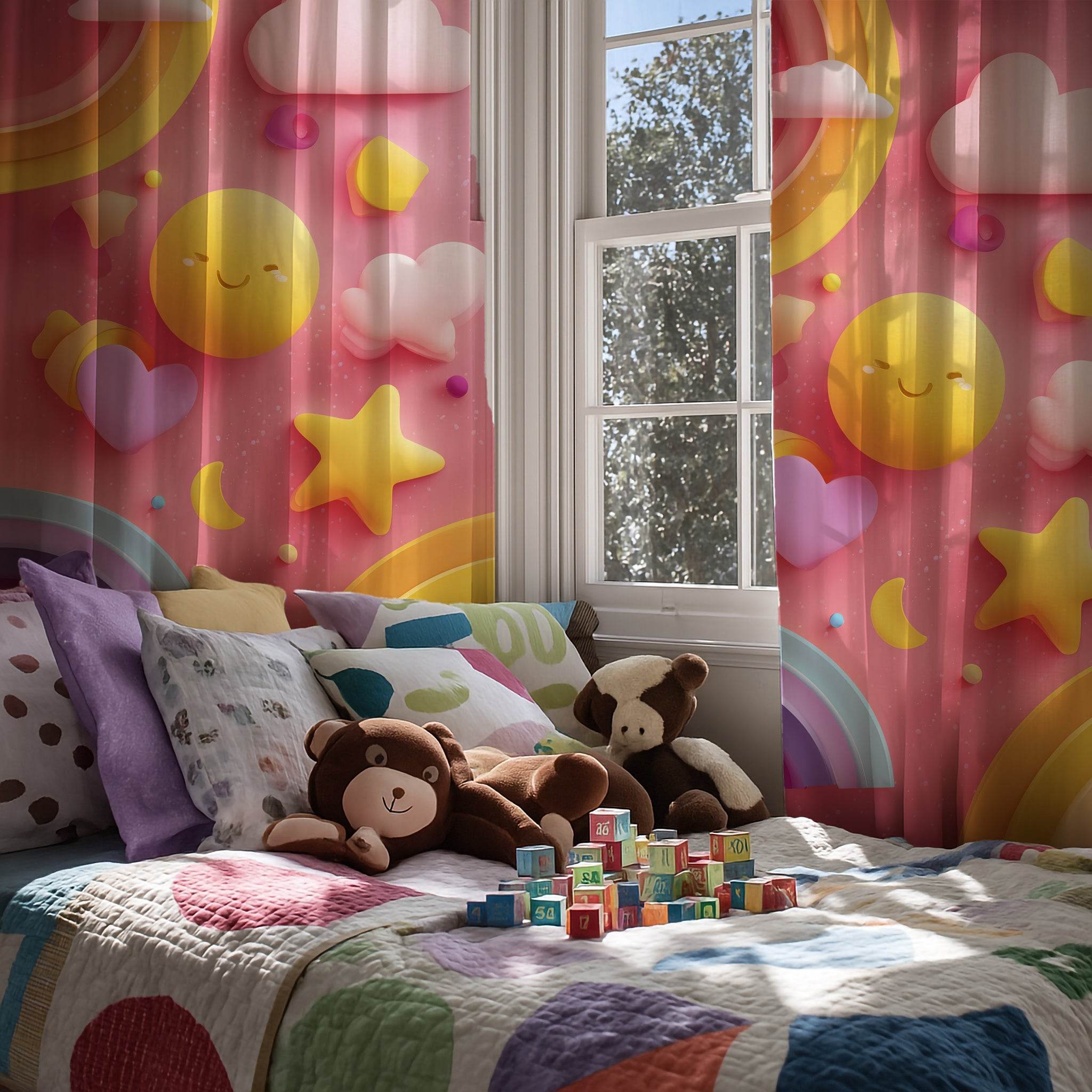 Playful Pastel Window Curtain - Whimsical Decor for Kids' Rooms, Nursery, Rainbow Theme, Cheerful Atmosphere, Home Decor - Home Decor -