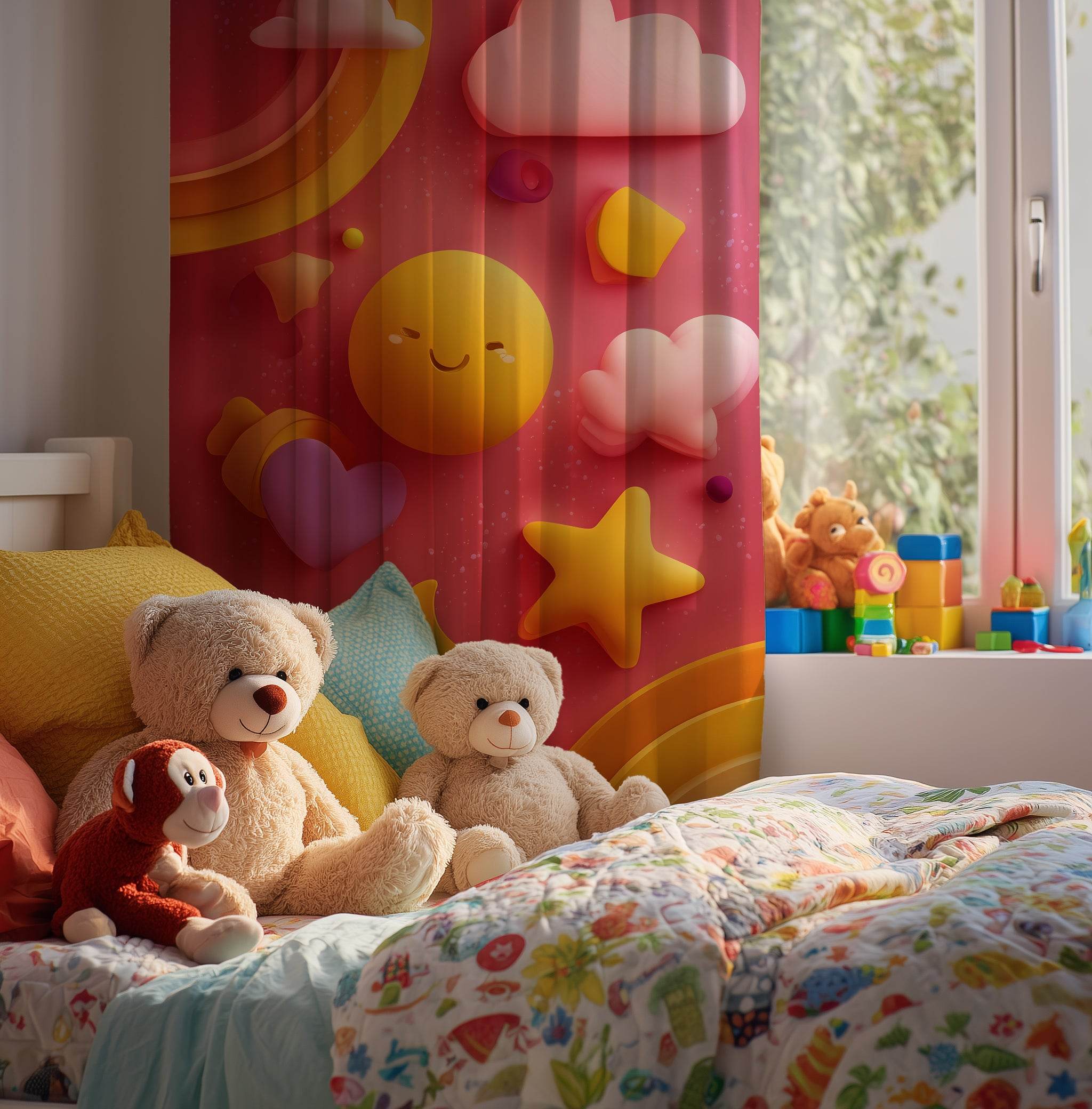 Playful Pastel Window Curtain - Whimsical Decor for Kids' Rooms, Nursery, Rainbow Theme, Cheerful Atmosphere, Home Decor - Home Decor -