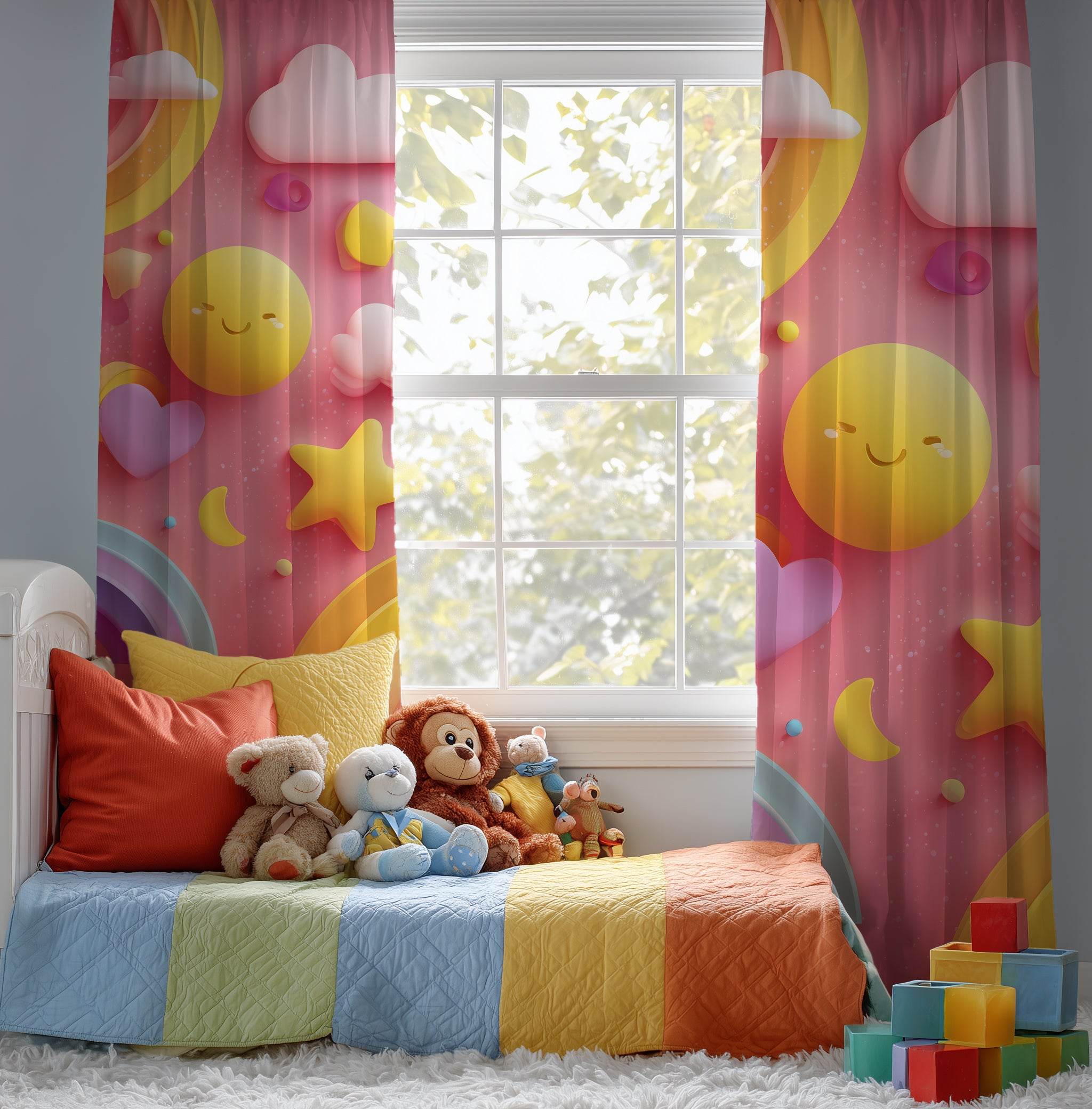 Playful Pastel Window Curtain - Whimsical Decor for Kids' Rooms, Nursery, Rainbow Theme, Cheerful Atmosphere, Home Decor - Home Decor -