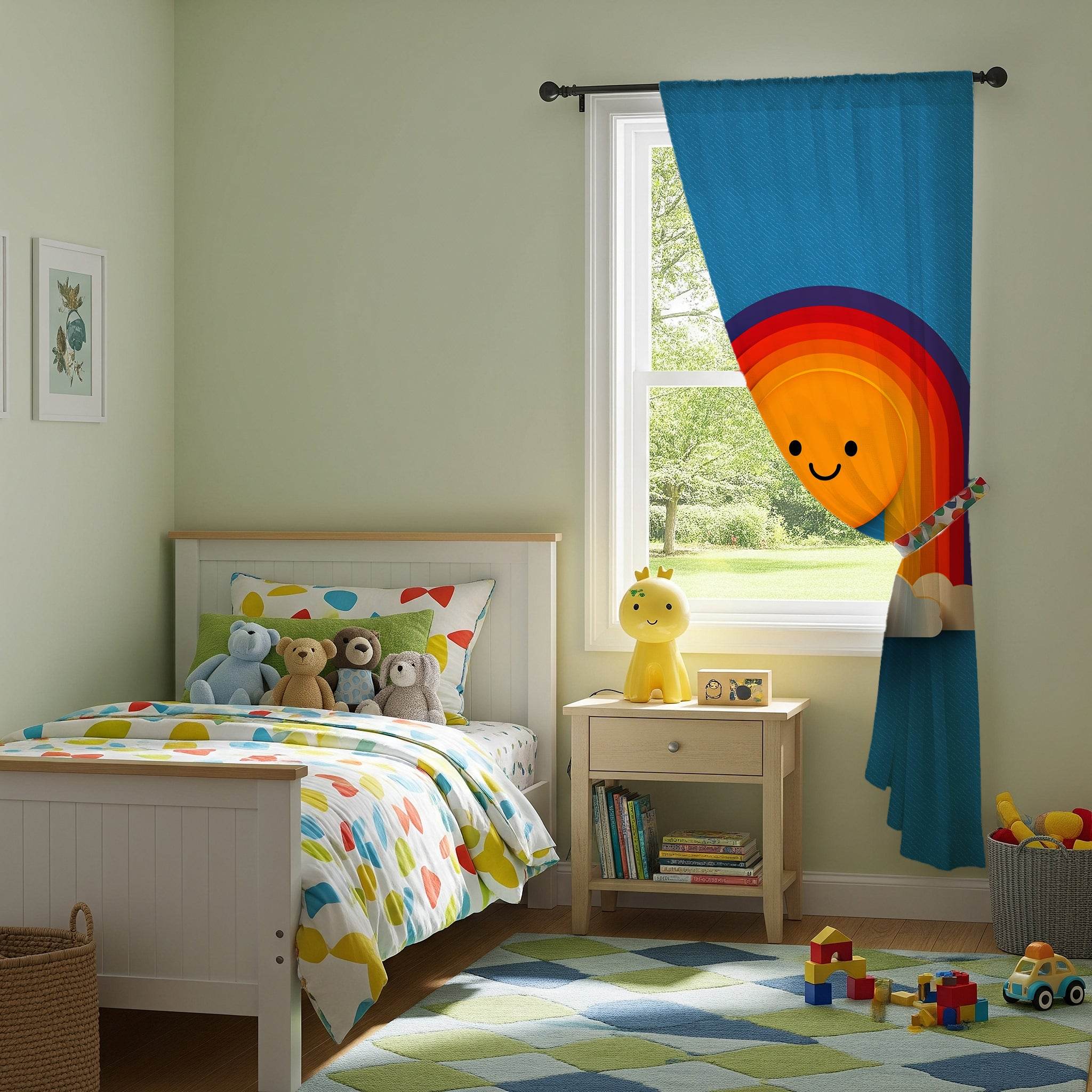 Cheerful Rainbow Curtain, Colorful Window Treatment, Kids Room Decor, Happy Home Decor, Playful Nursery Curtains, Sun and Cloud Design - Home Decor -
