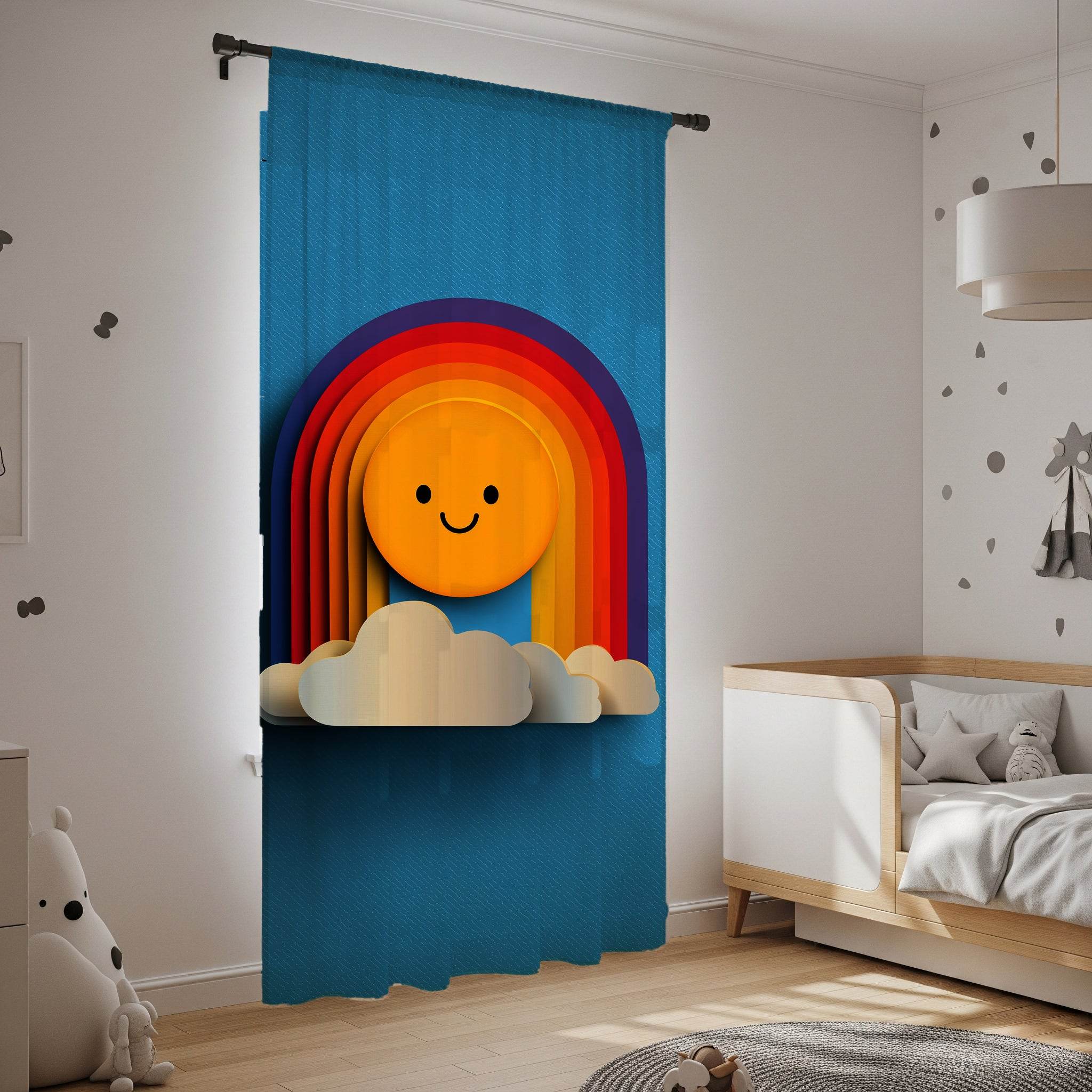 Cheerful Rainbow Curtain, Colorful Window Treatment, Kids Room Decor, Happy Home Decor, Playful Nursery Curtains, Sun and Cloud Design - Home Decor -