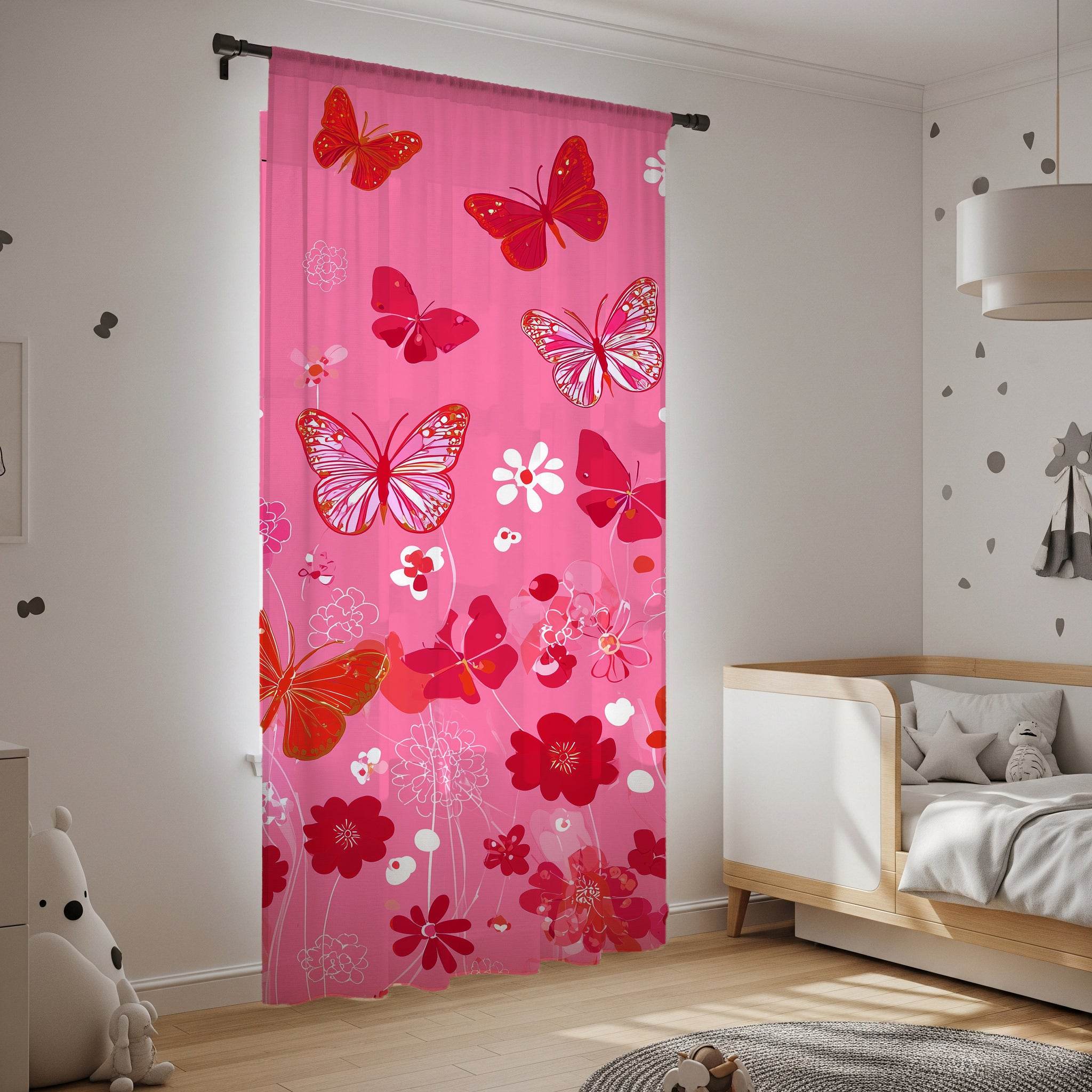 Whimsical Butterfly Window Curtain | Kids Room Decor, Pink Drapes, Floral Home Accent, Spring Decor, Butterfly Pattern - Home Decor -