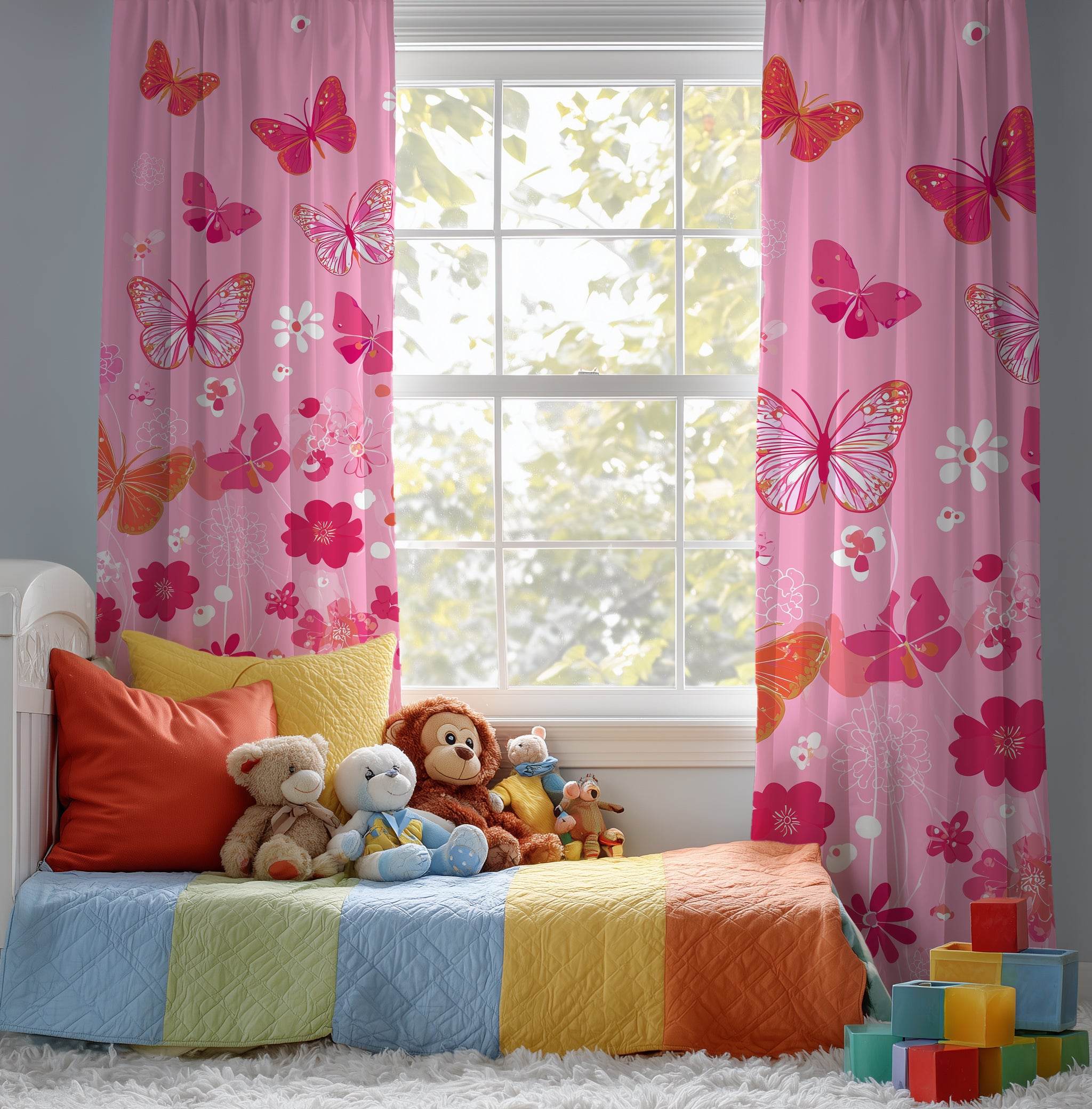 Whimsical Butterfly Window Curtain | Kids Room Decor, Pink Drapes, Floral Home Accent, Spring Decor, Butterfly Pattern - Home Decor -